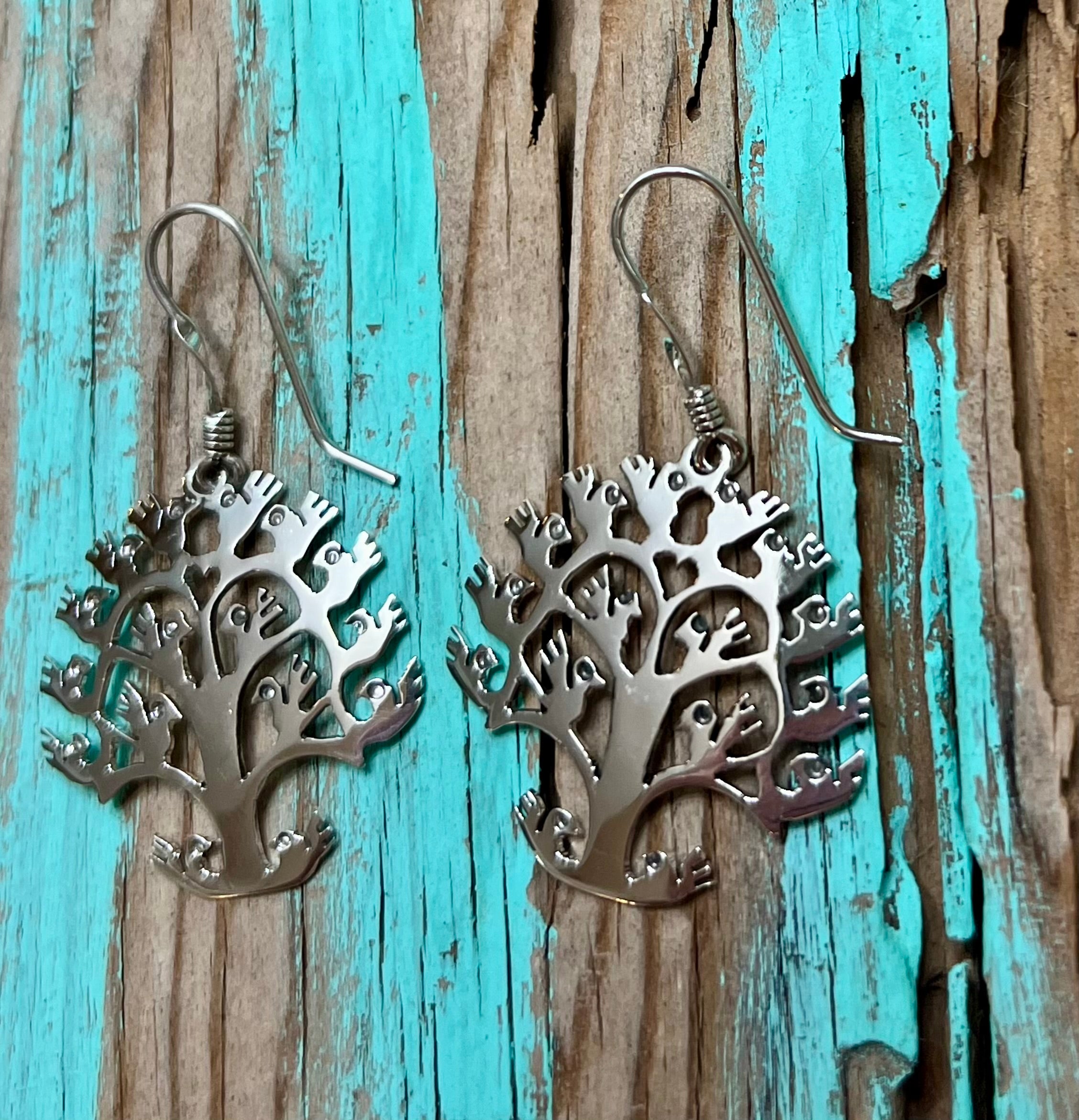 Birds in Tree of Life Sterling Silver Earrings