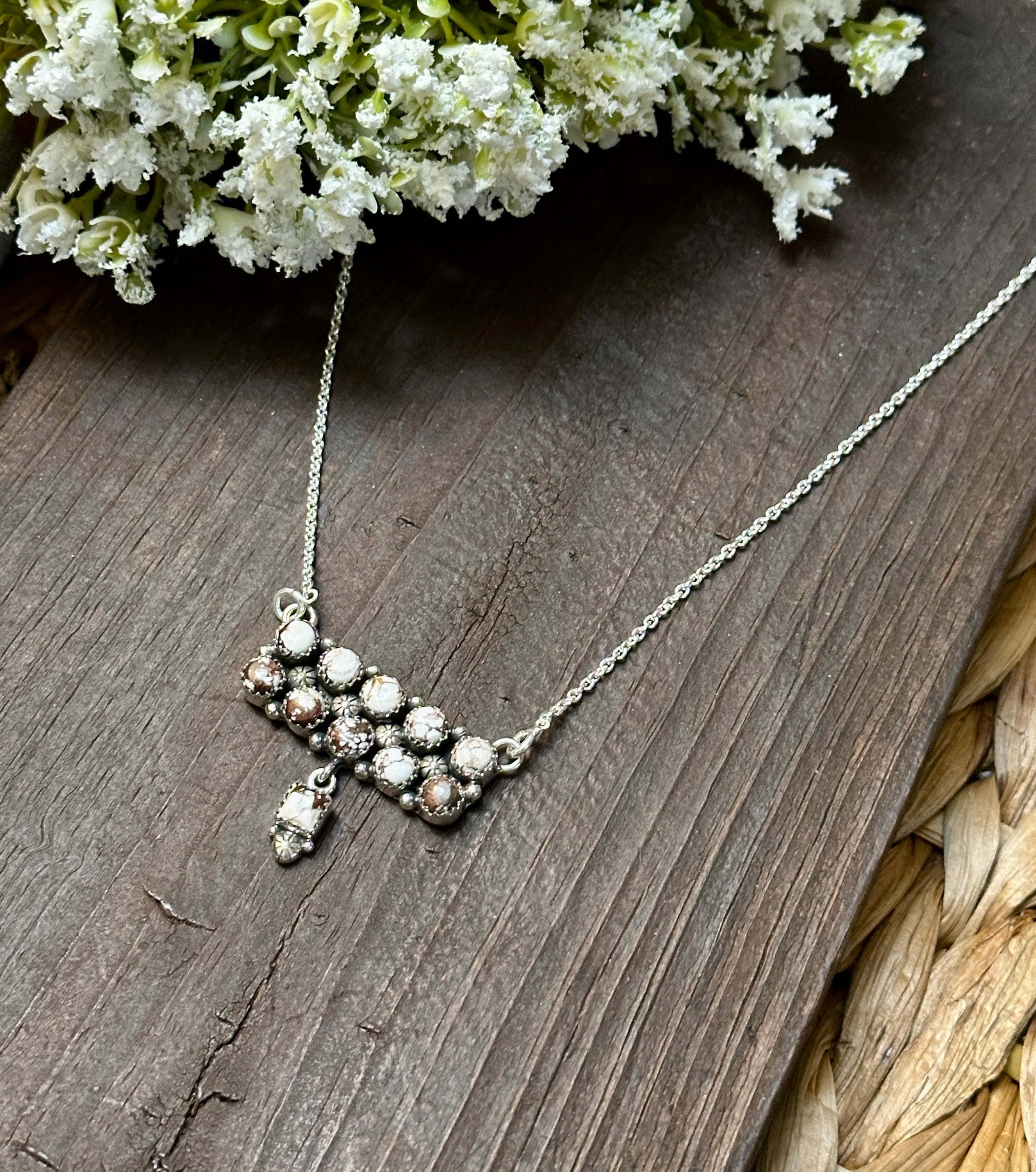 Handmade Sterling Silver & Wild Horse Tear Drop Dangle, Bar Necklace