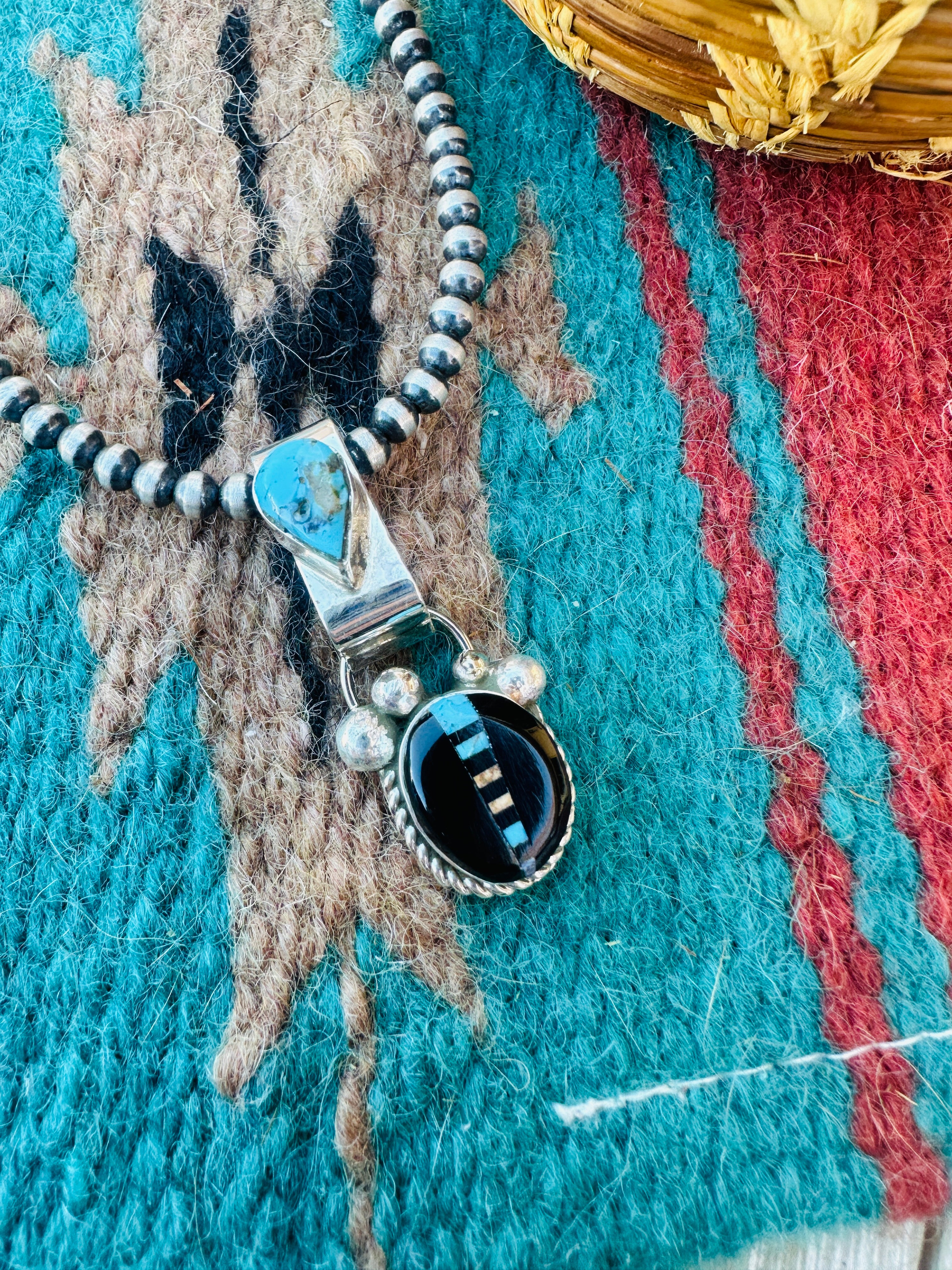 Handcrafted Sterling Silver and Multi Stone Inlay Pendant by Ray Jack