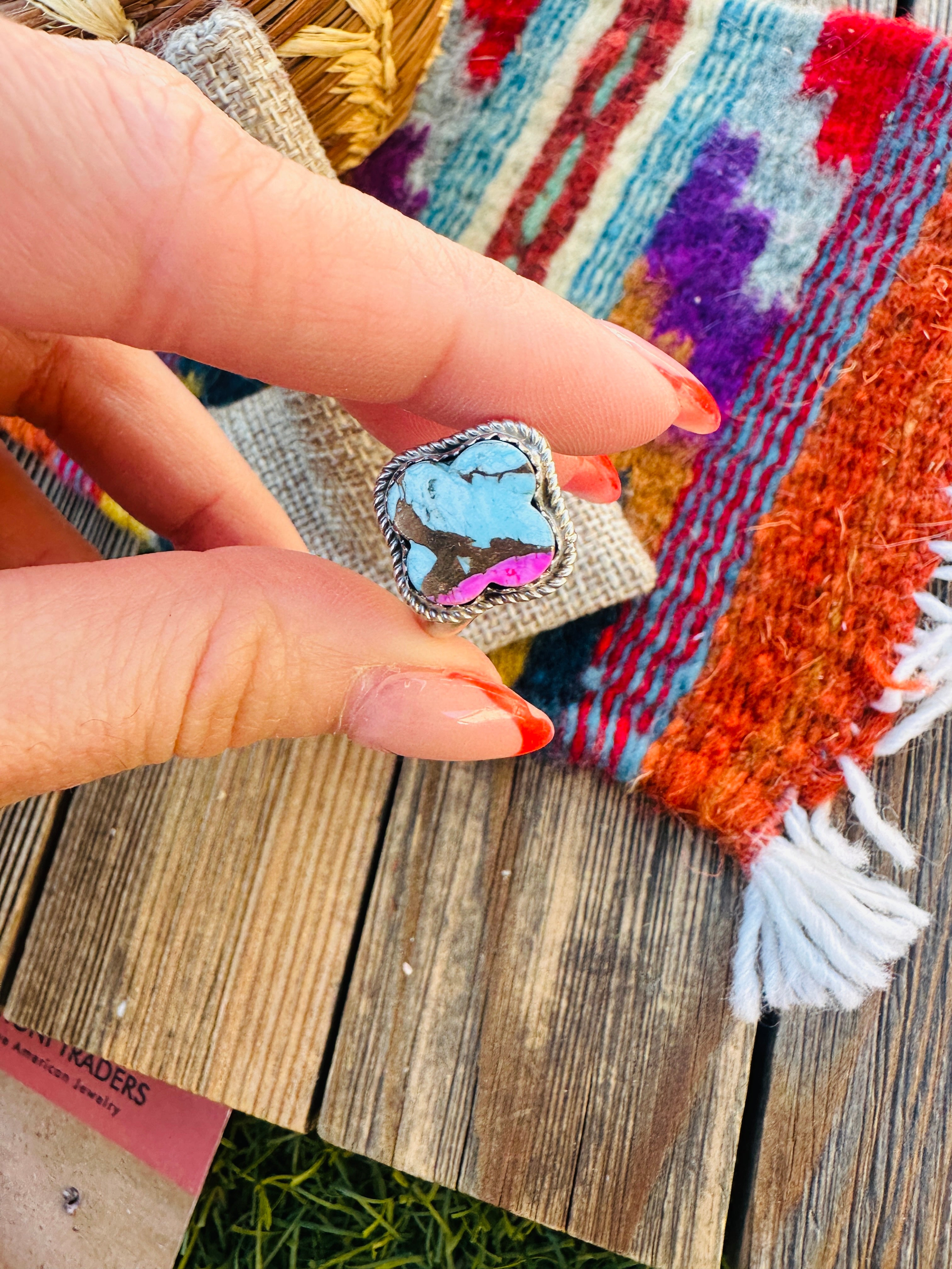 Handcrafted Sterling Silver & Cotton Candy Adjustable Ring