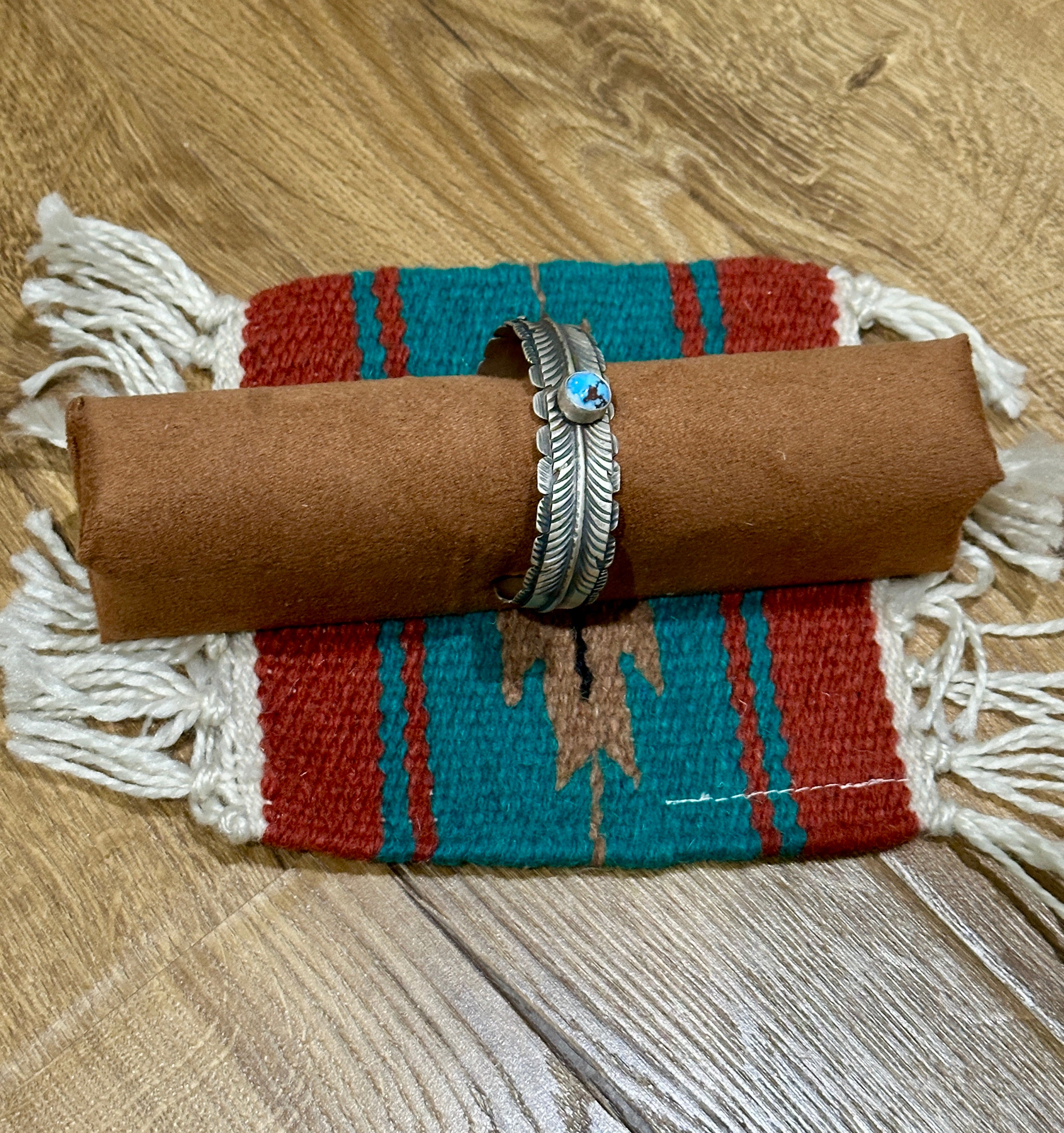 Handcrafted Golden Hills Turquoise & Sterling Silver Feather Cuff Bracelet