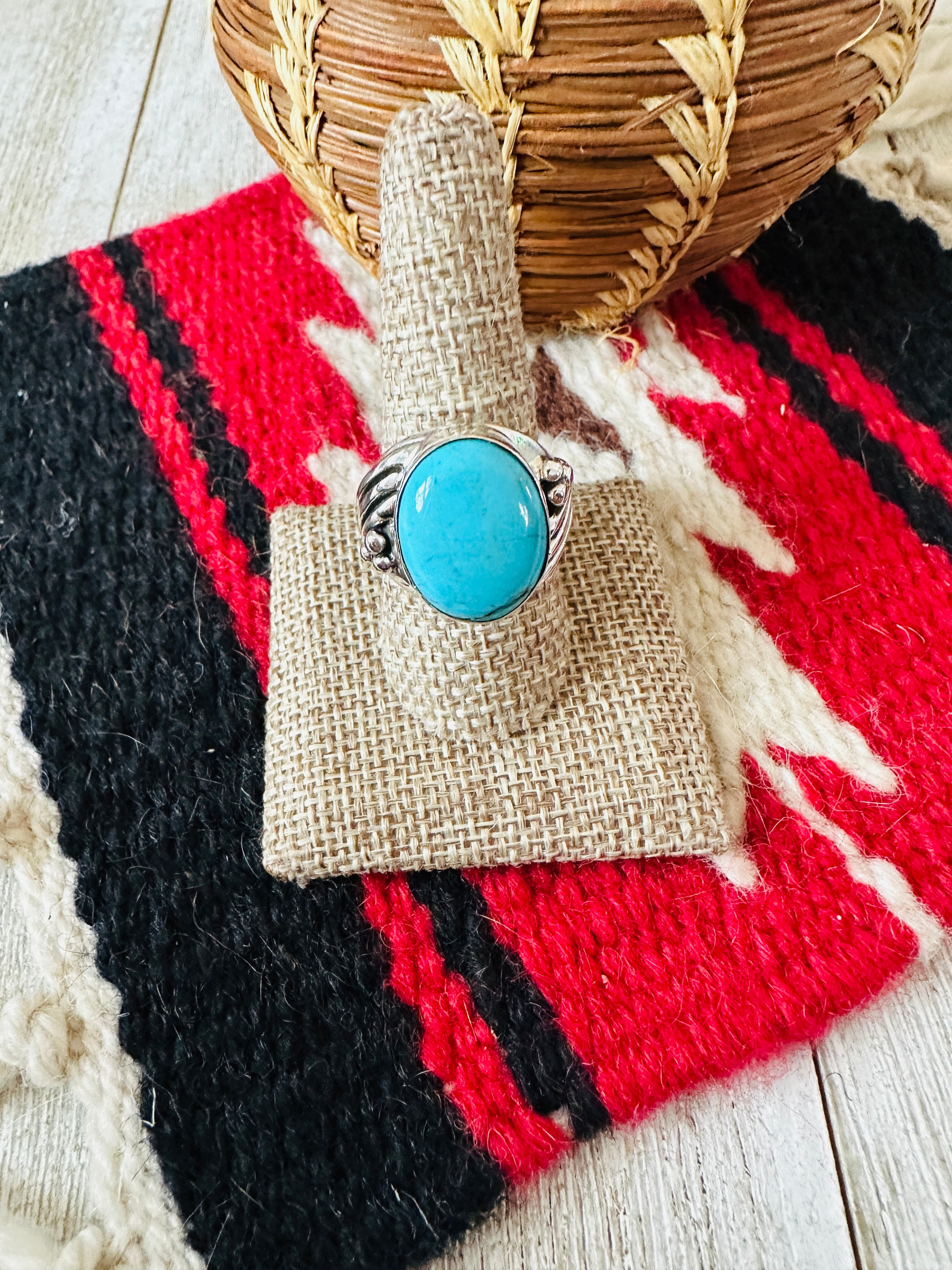 Handcrafted Turquoise & Sterling Silver Cigar Band Ring Size 9.5