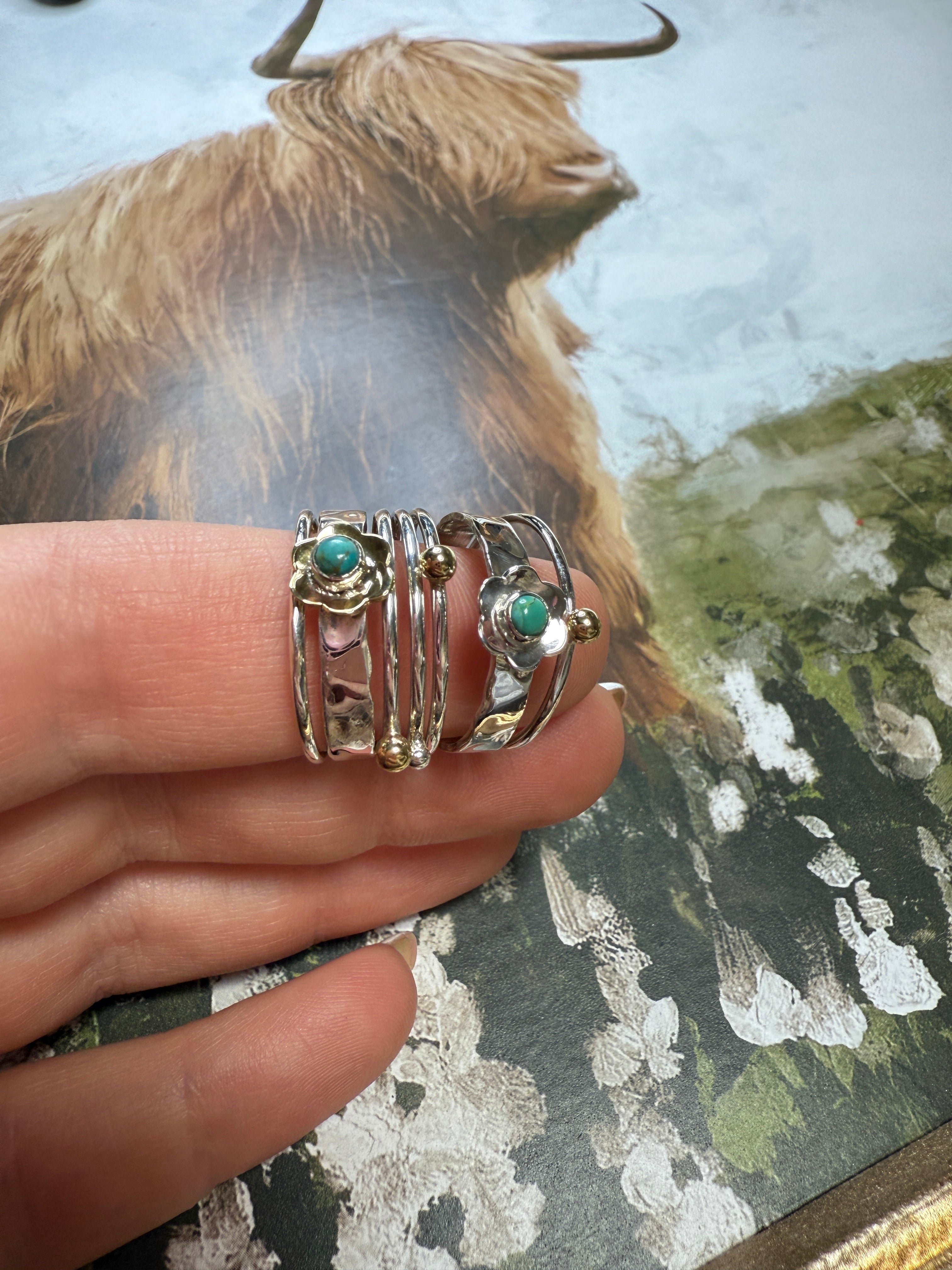 Handmade Sterling Silver Turquoise Flower Stacker Ring