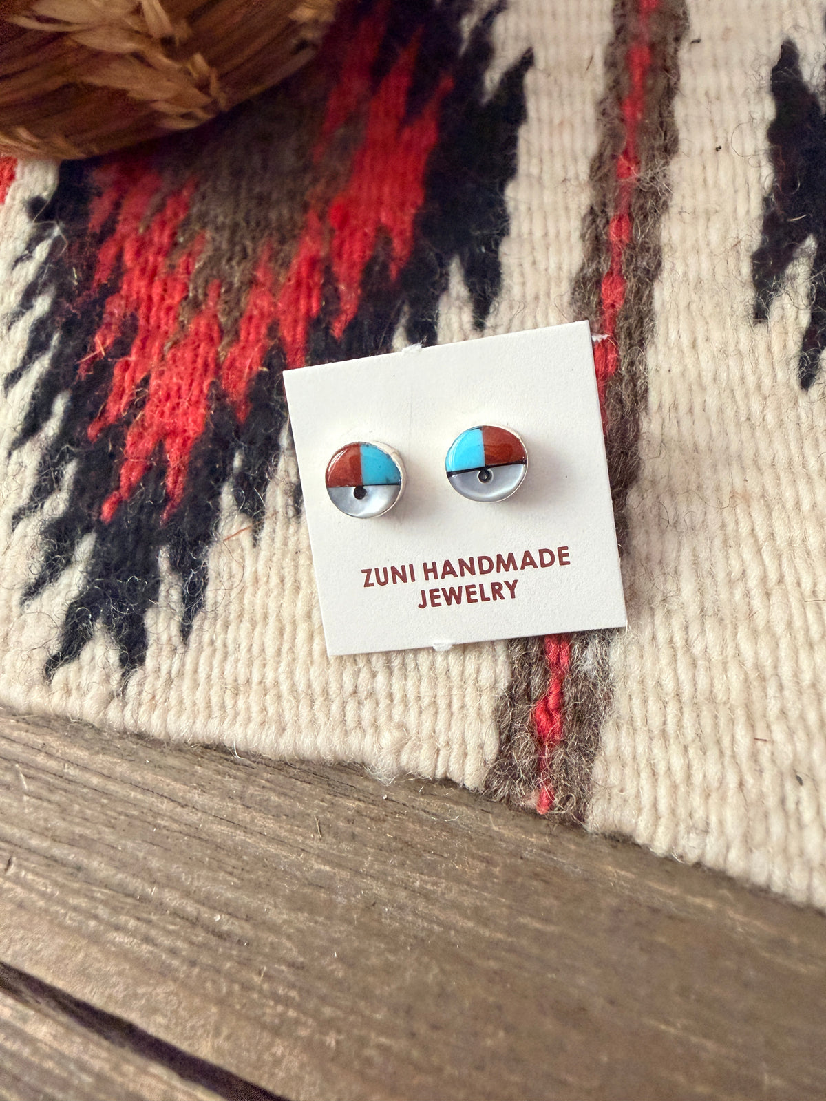Handcrafted Multi Stone & Sterling Silver Inlay Sun Face Stud Earrings