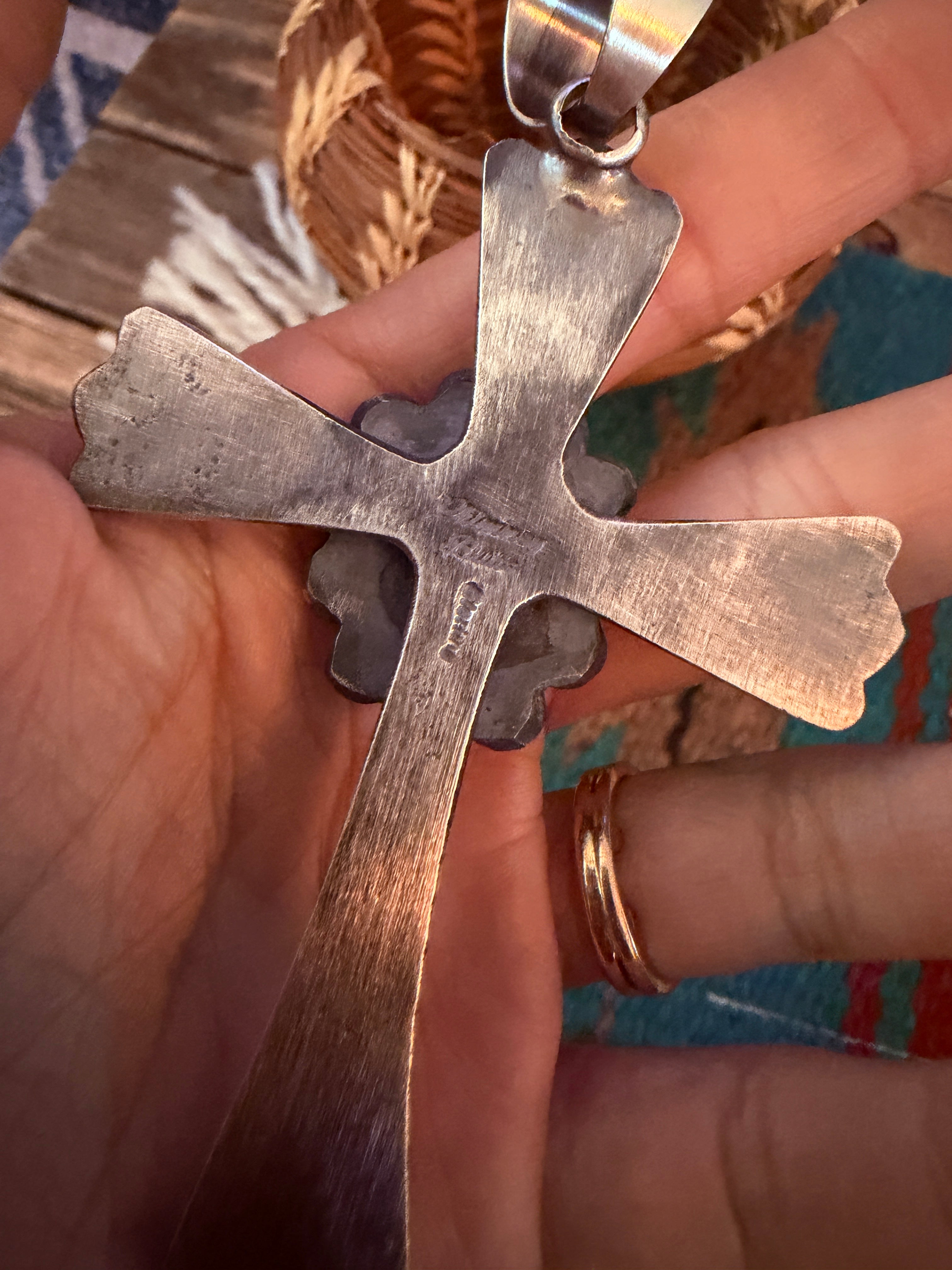Handcrafted Turquoise & Sterling Silver Cross Pendant by Chimney Butte