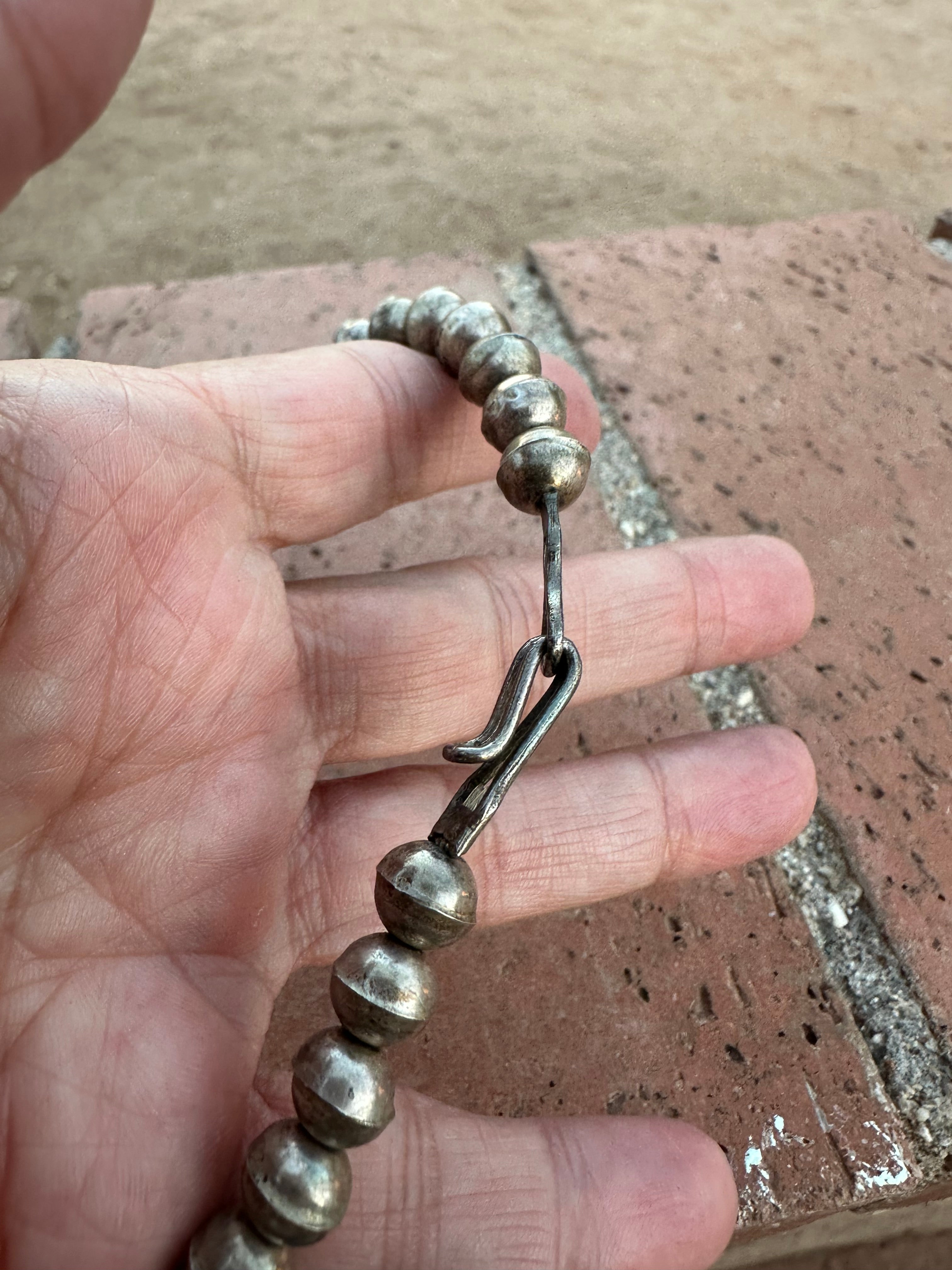 Vintage Navajo Coral & Sterling Silver Squash Blossom Necklace