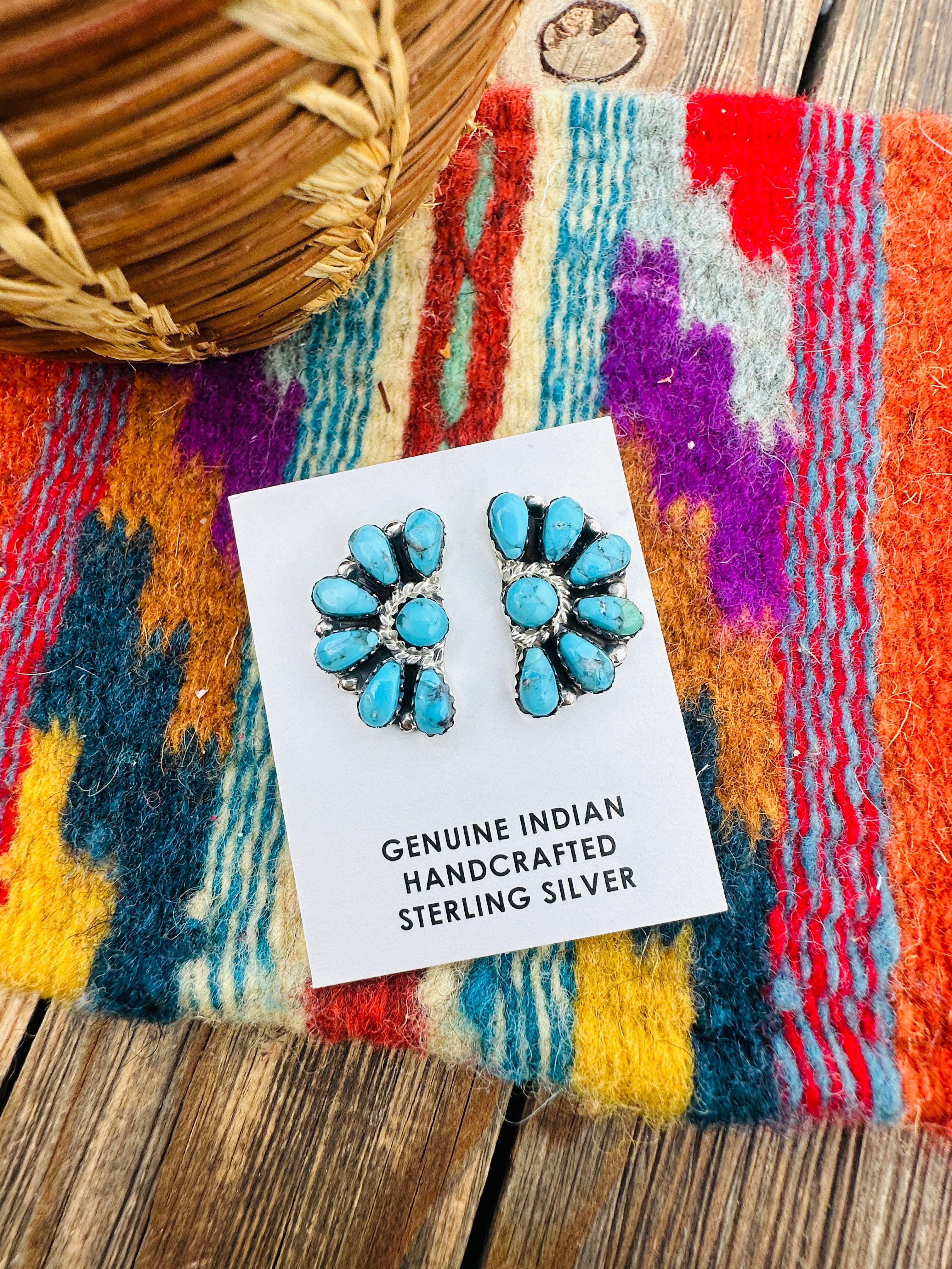 Handcrafted Turquoise & Sterling Silver Cluster Post Earrings by Juliana Williams