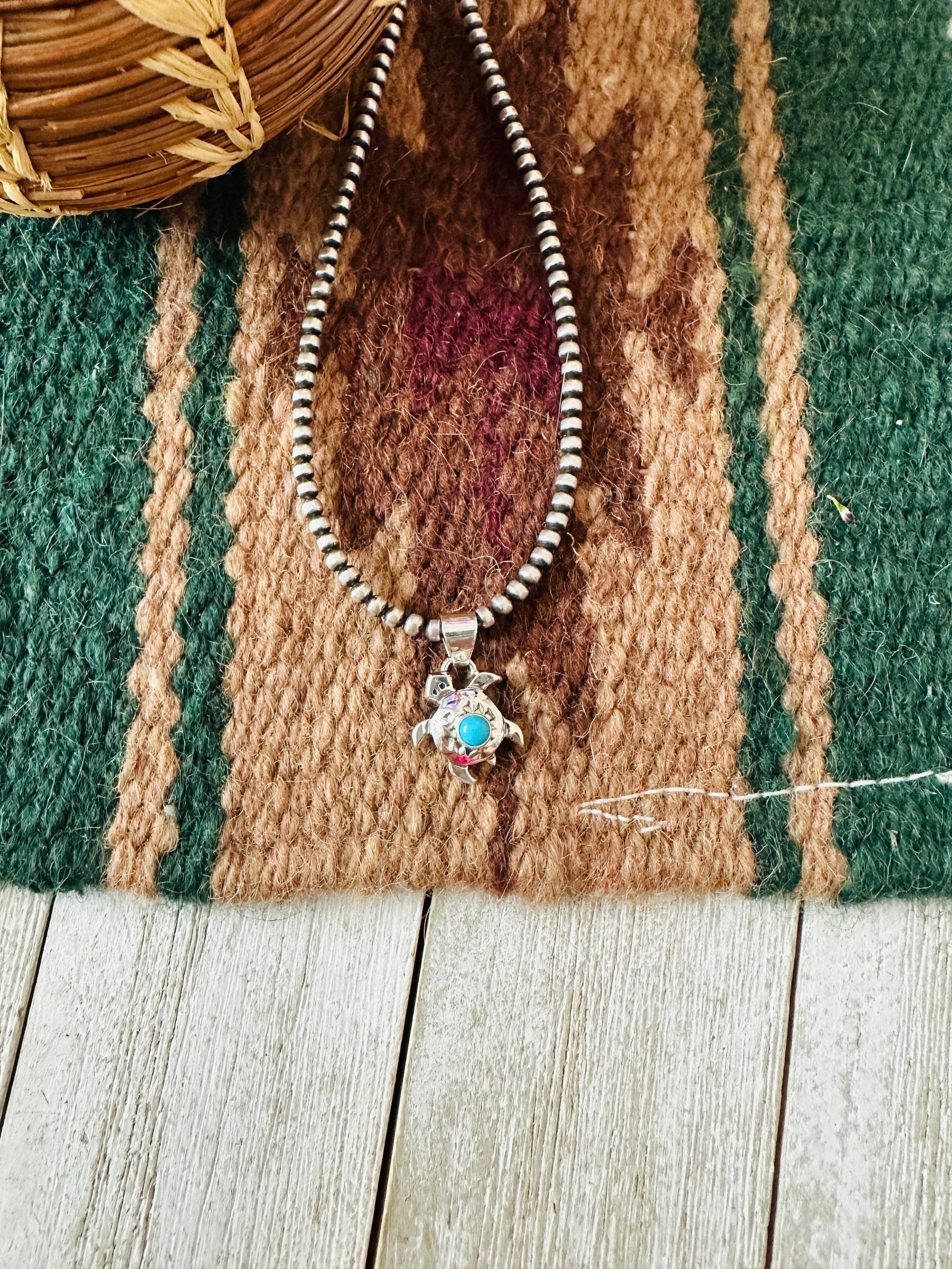 Handcrafted Turquoise & Sterling Silver Mini Turtle Pendant