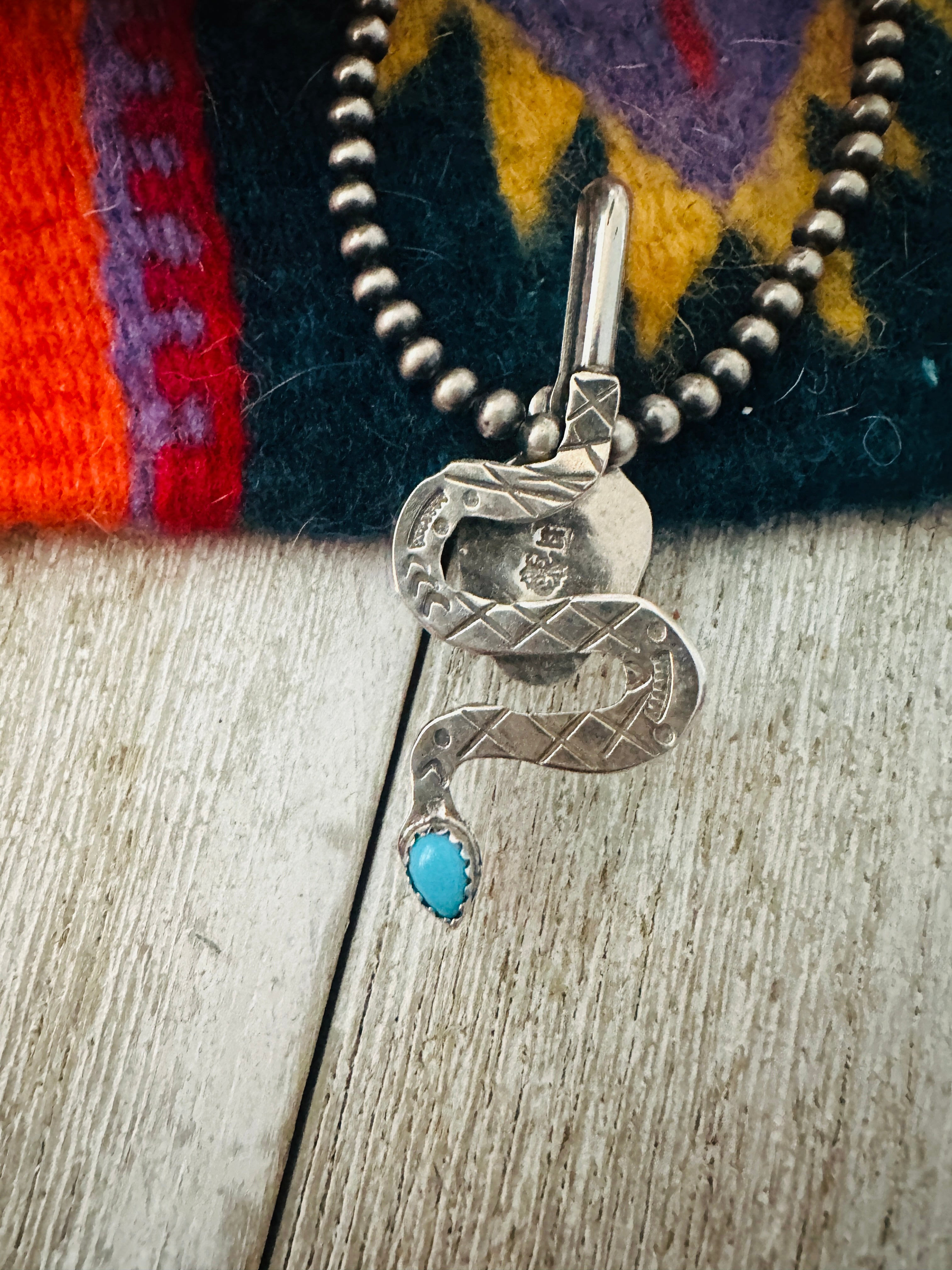 Handcrafted Sterling Silver & Turquoise Double Sided Snake Pendant