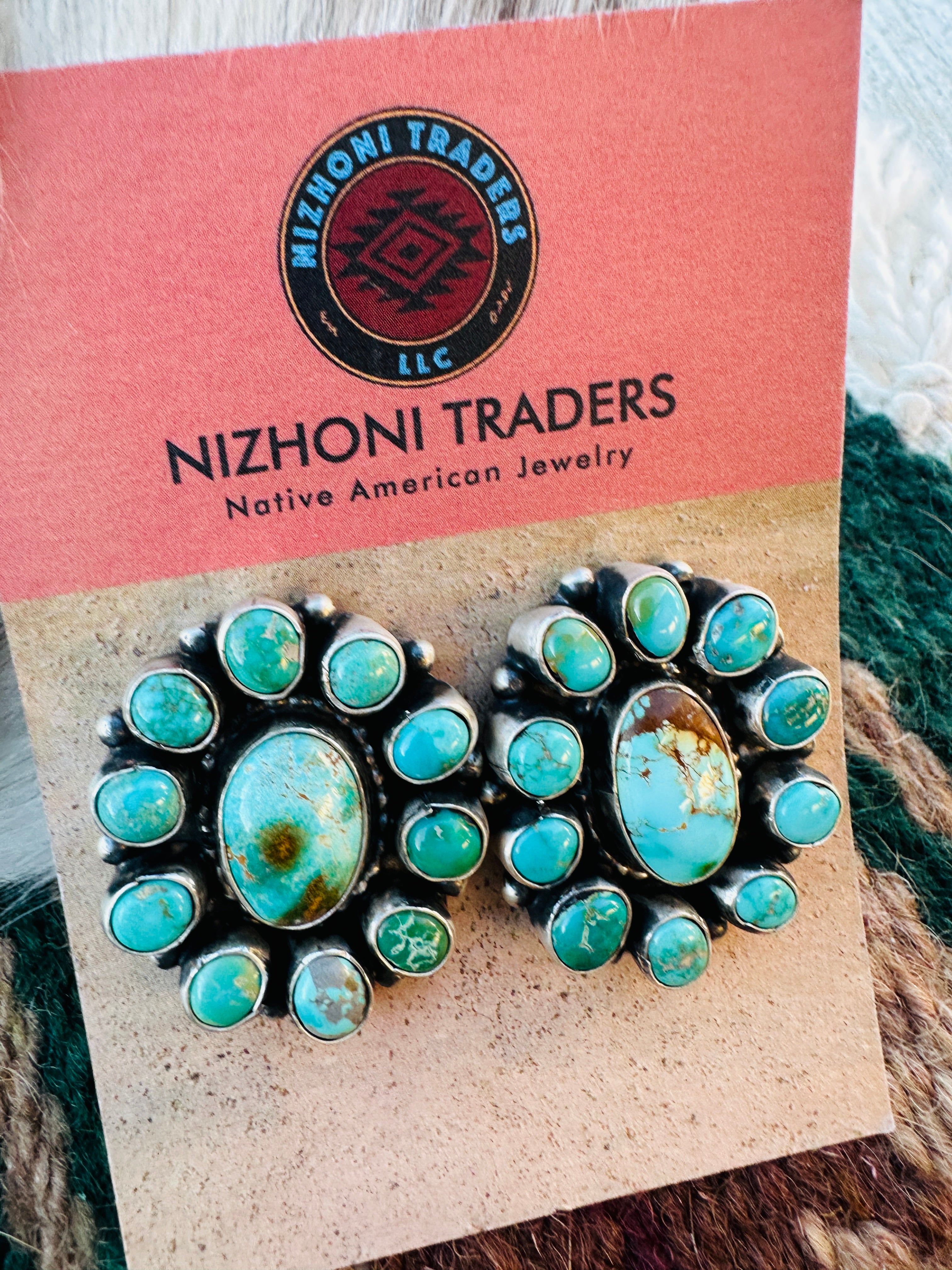 Handcrafted Royston Turquoise & Sterling Silver Necklace and Earring Set by Sheila Becenti