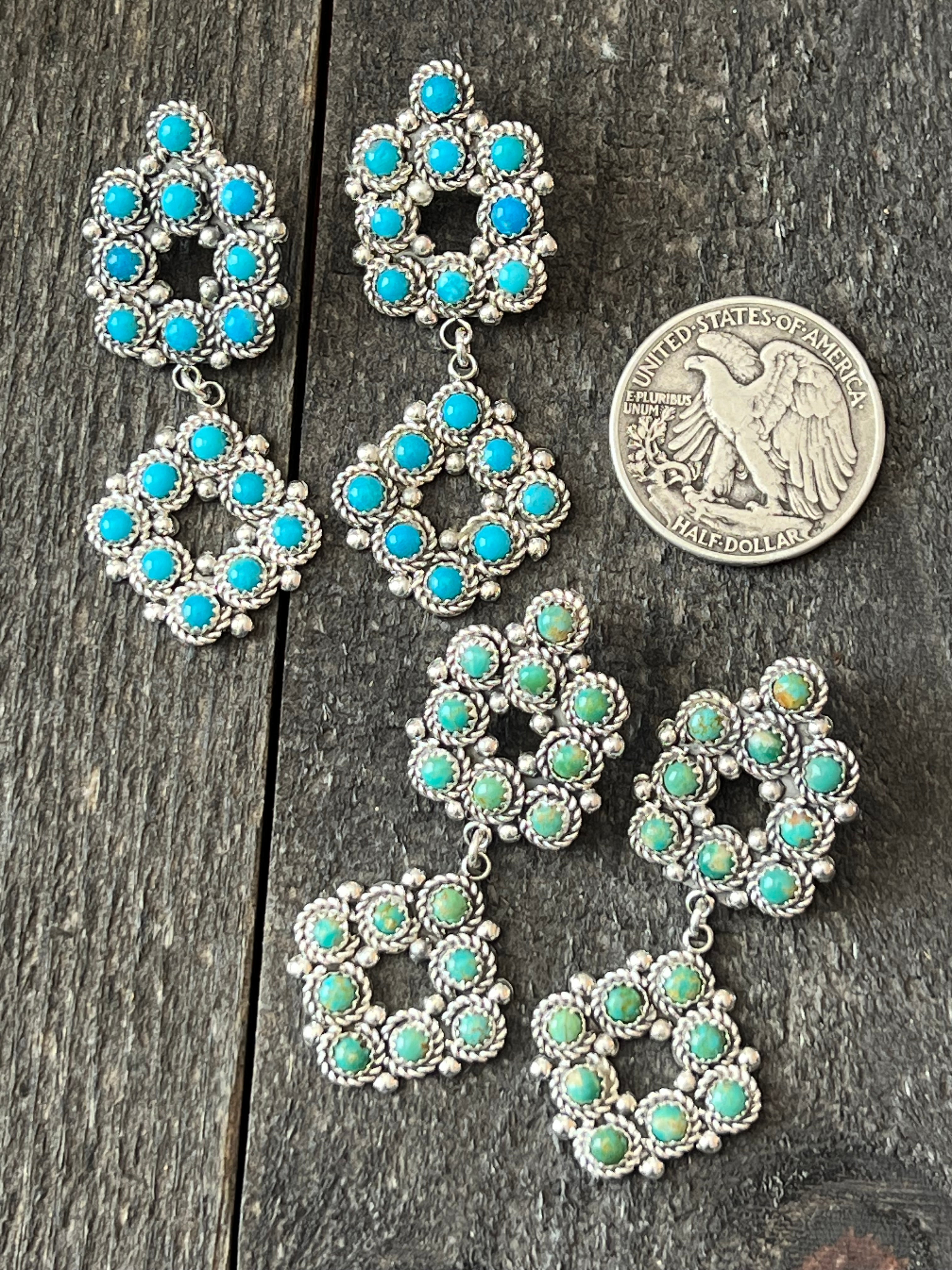Handcrafted Sterling Silver and Snake Eye Turquoise Cluster Earrings by Dillon Cheama