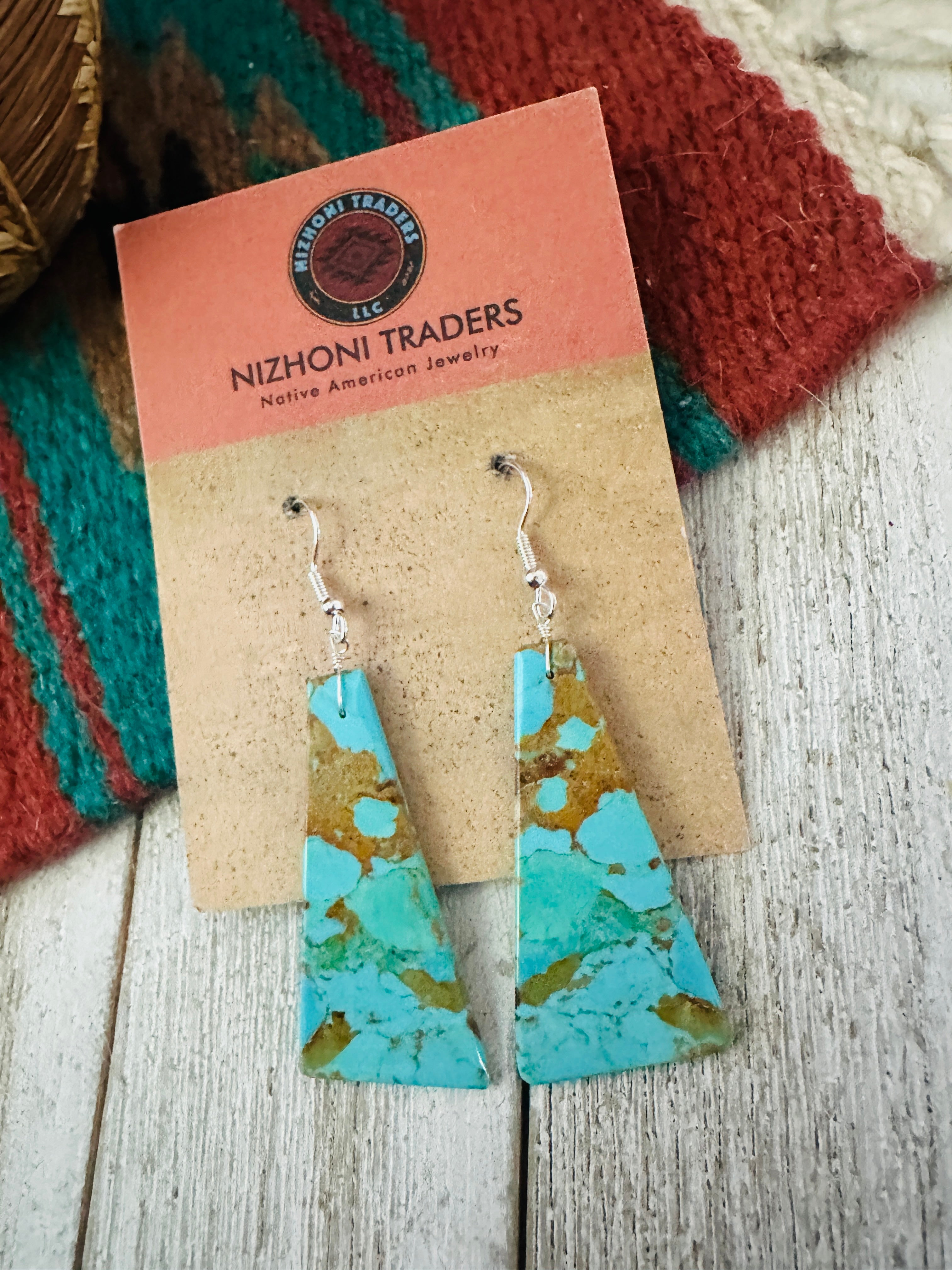 Handcrafted Sterling Silver & Turquoise Slab Dangle Earrings
