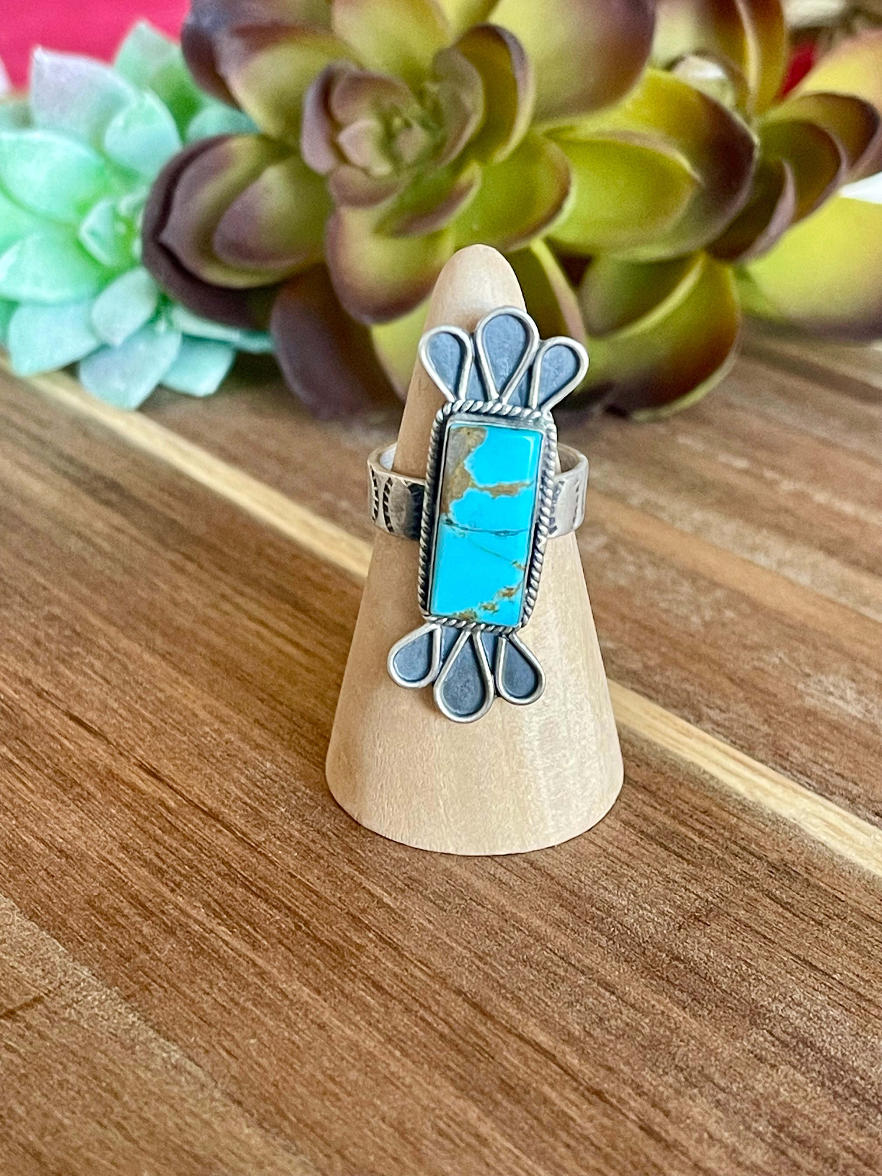 Beautiful Handmade Turquoise And Sterling Silver Adjustable Ring