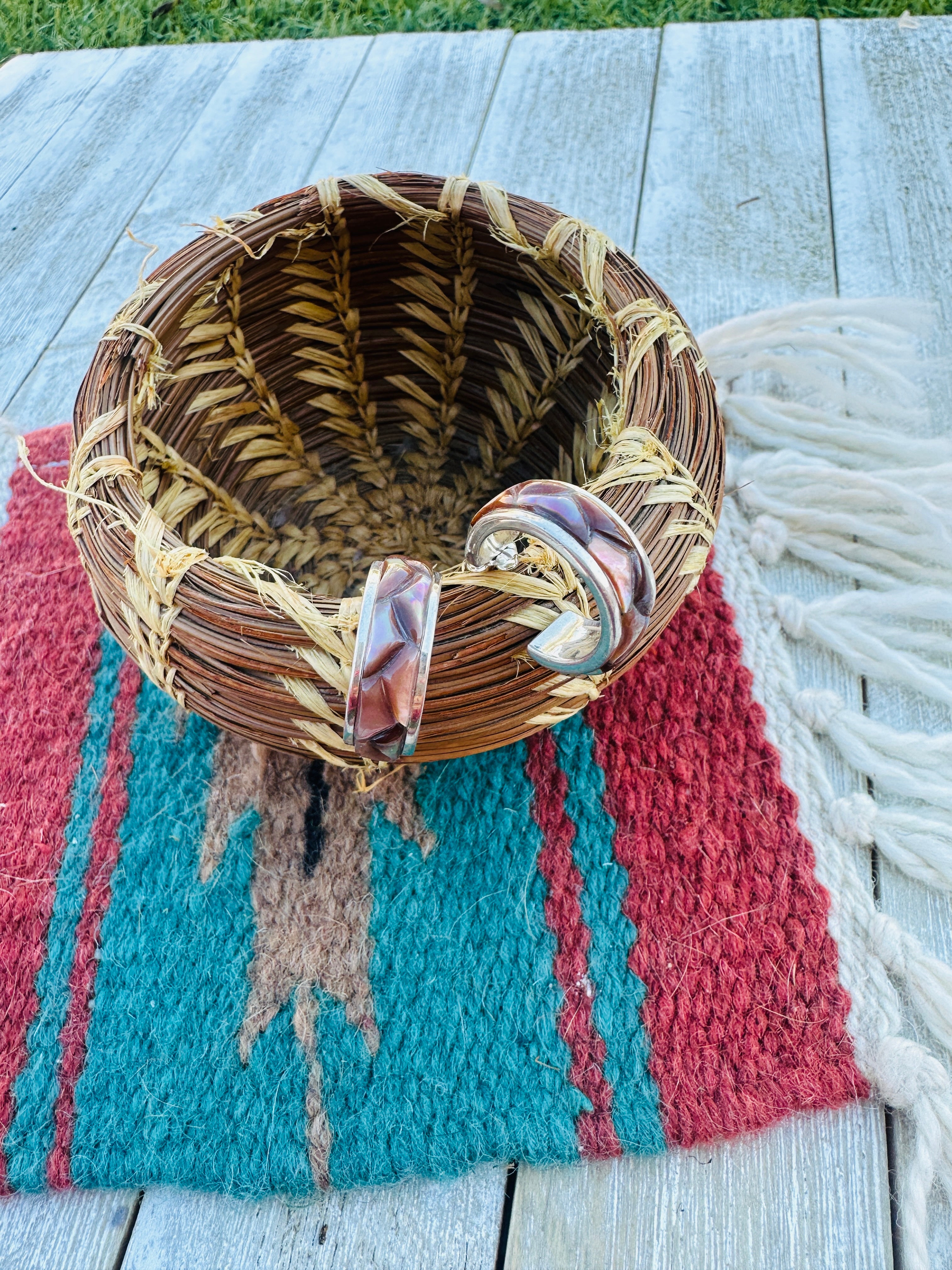 Handcrafted Mother of Pearl & Sterling Silver Hoop Earrings