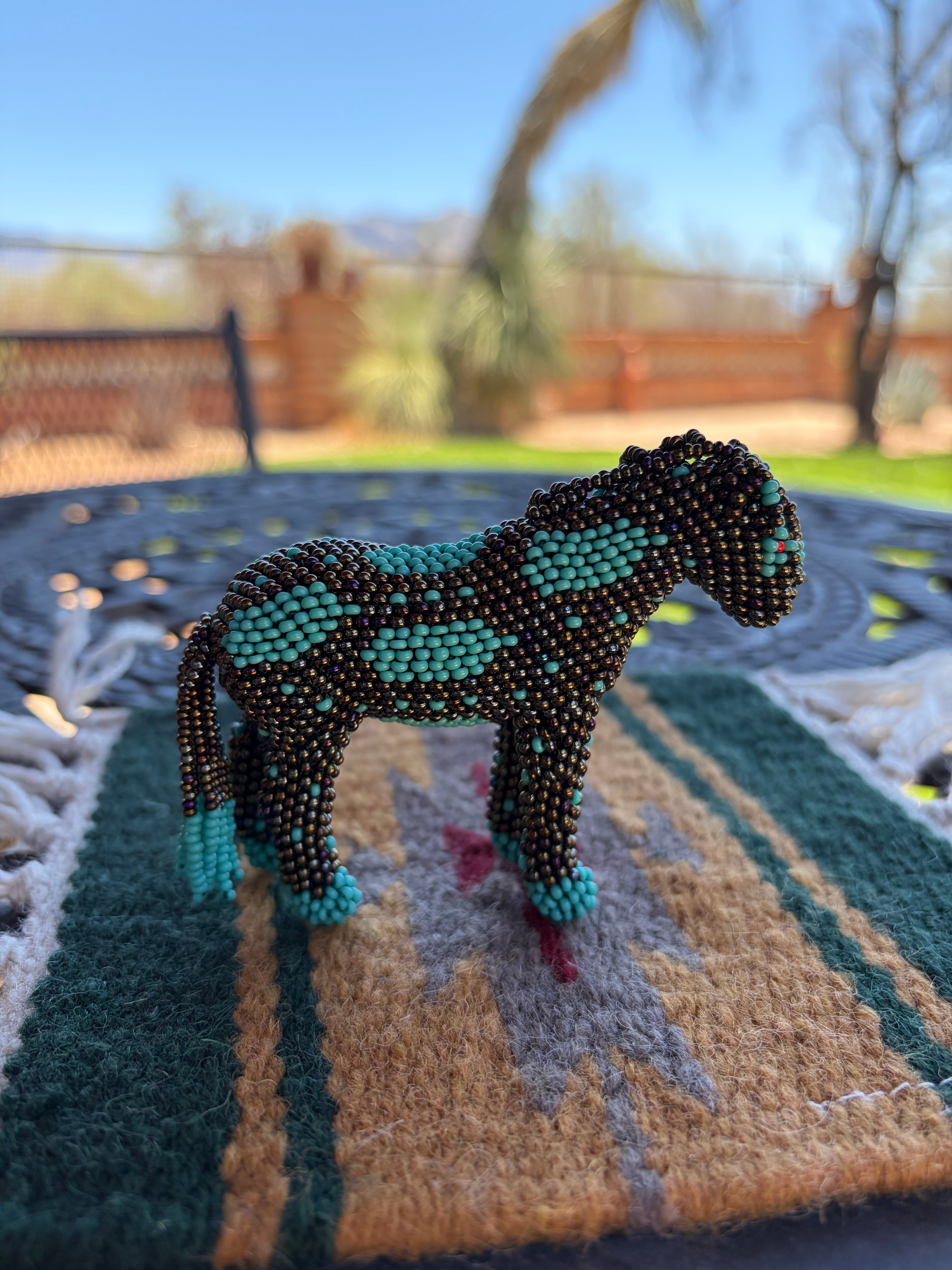 Handmade Peyote Stitched Horse Figurine- Turquoise 15