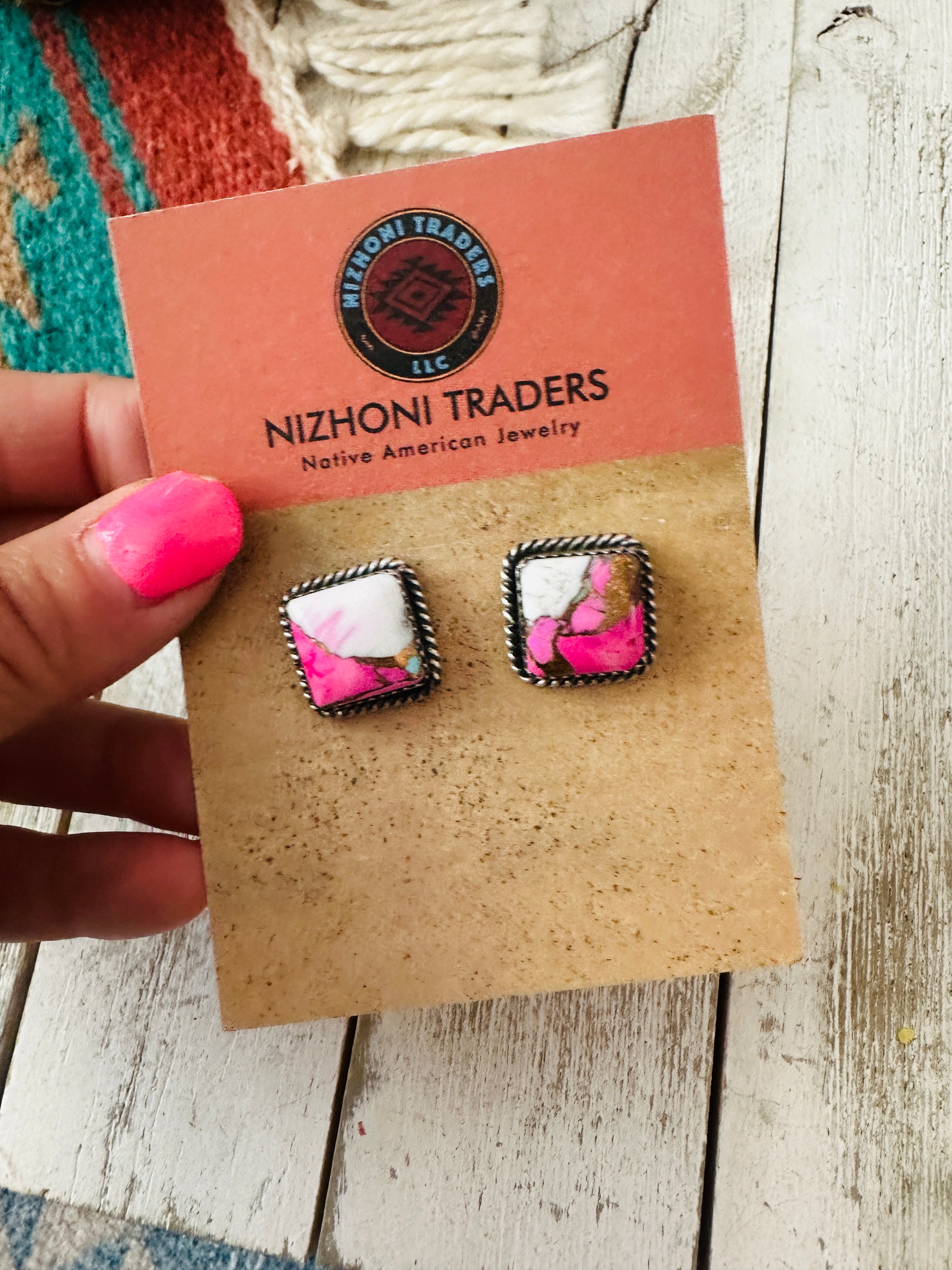 Handcrafted Cotton Candy and Sterling Silver Stud Earrings- Pink