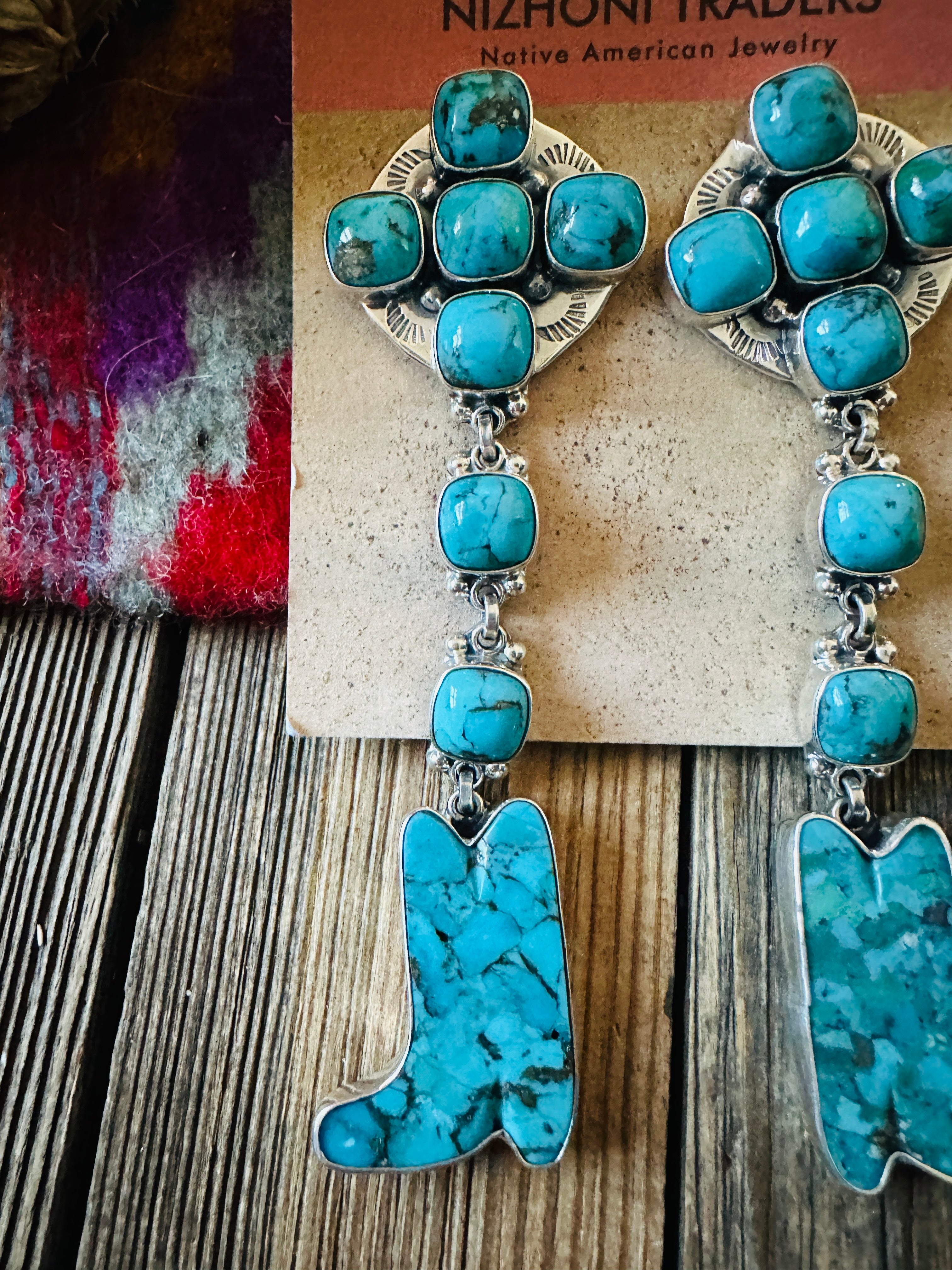 Handcrafted Turquoise & Sterling Silver Cowboy Boot Dangle Earrings by Federico Jimenez