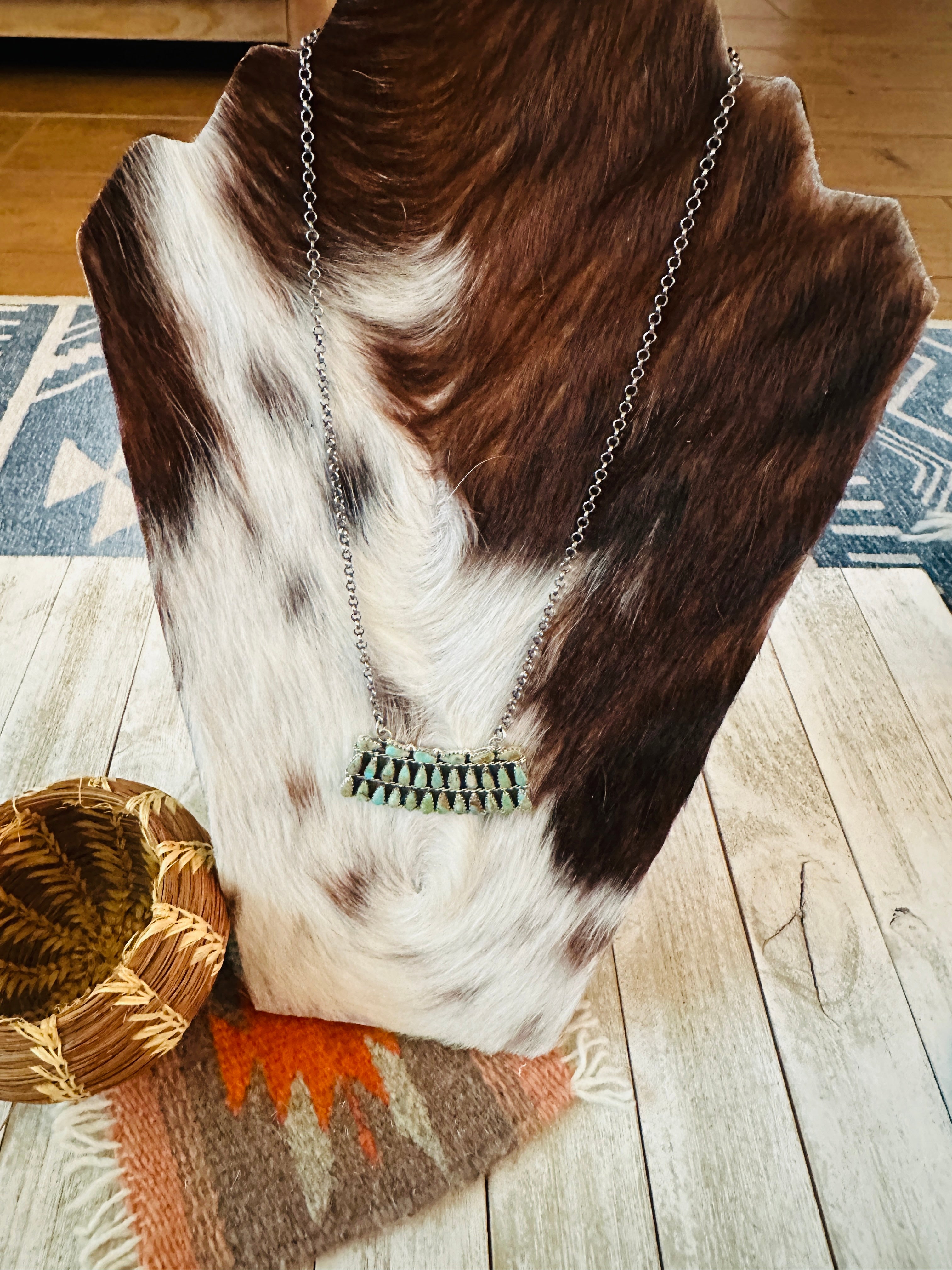 Handcrafted Sterling Silver & Turquoise Cluster Necklace