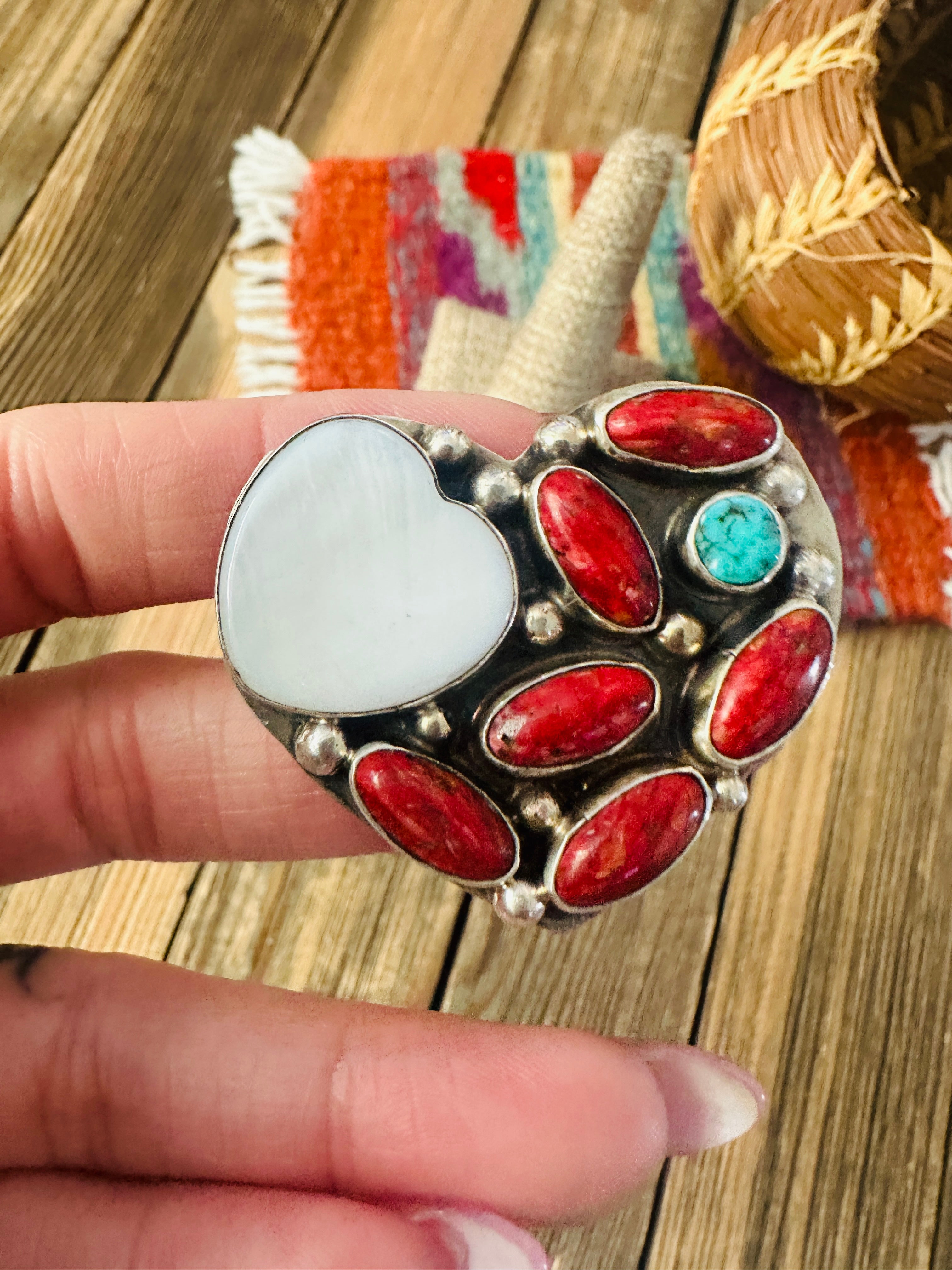 Handcrafted Multi Stone & Sterling Silver Adjustable Heart Ring by Jacqueline Silver