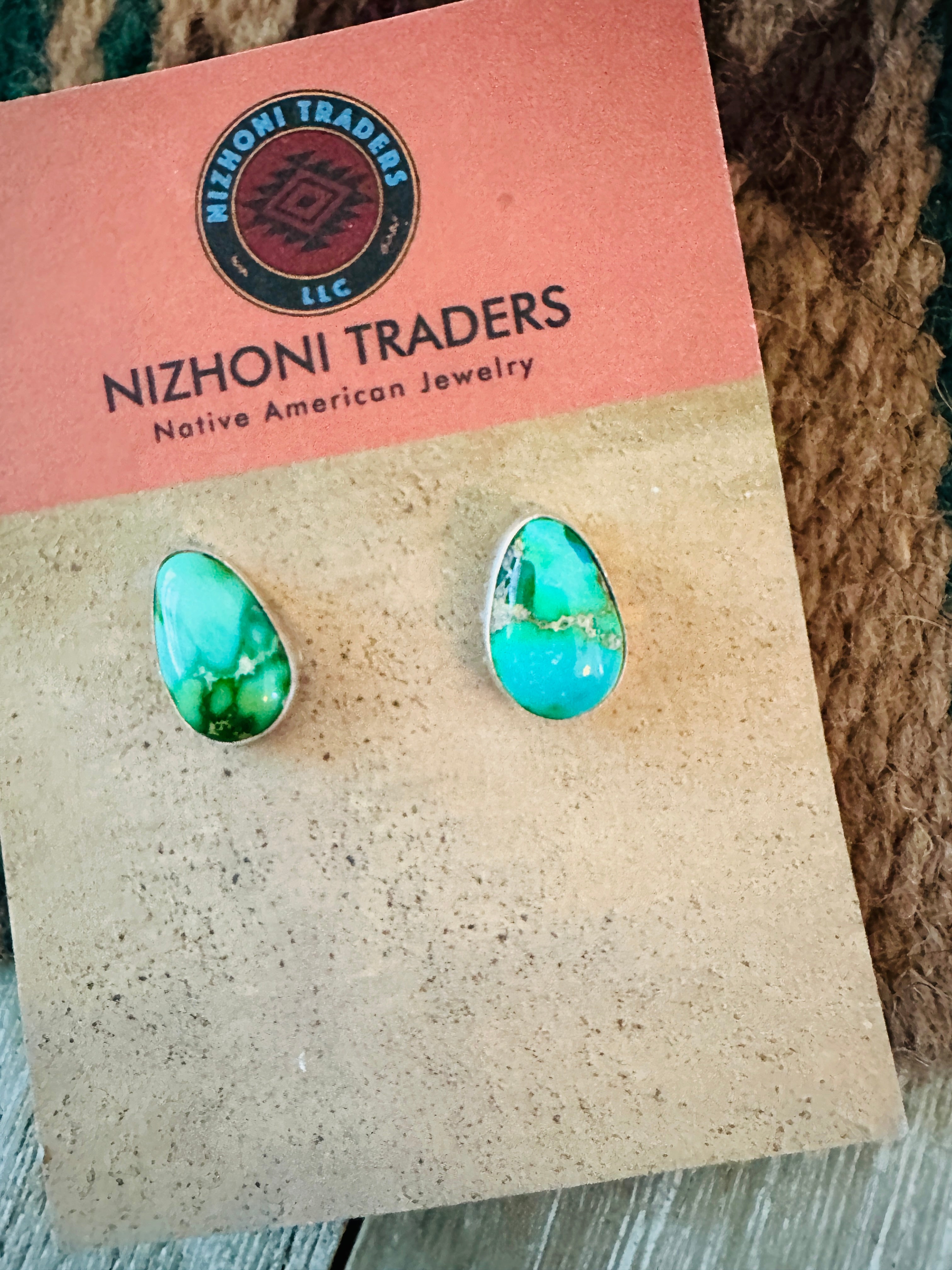 Handcrafted Sonoran Mountain Turquoise & Sterling Silver Teadrop Stud Earrings