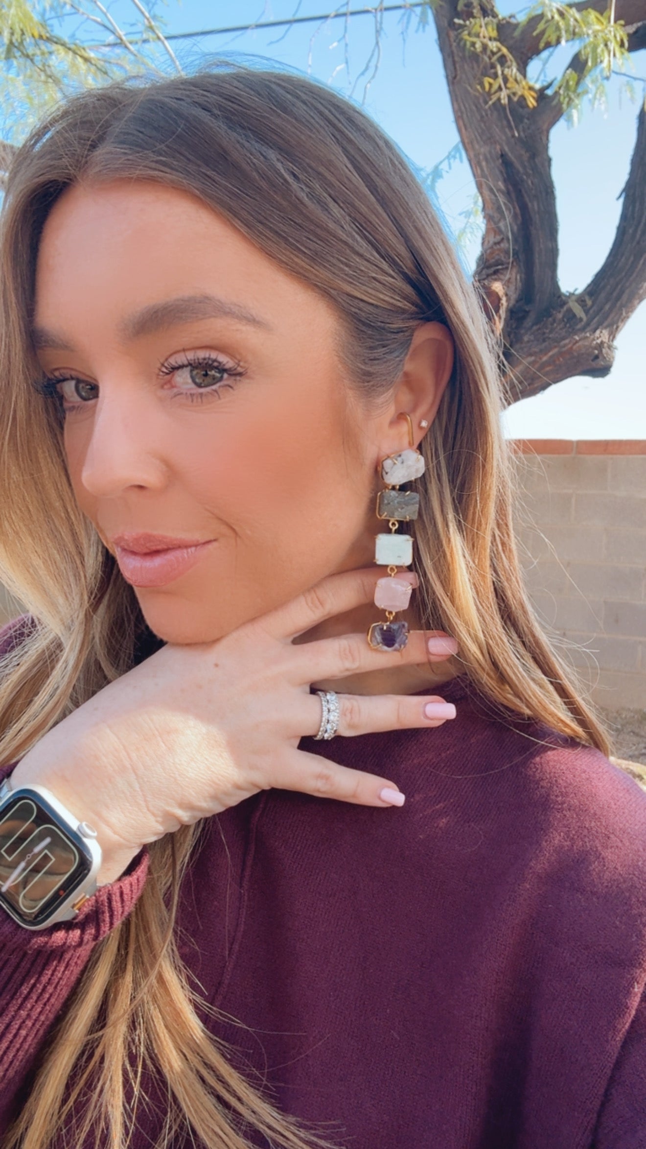 “The Golden Collection” Moonlight Harmony Handmade Gold Plated Gemstone Dangle Earrings style 3