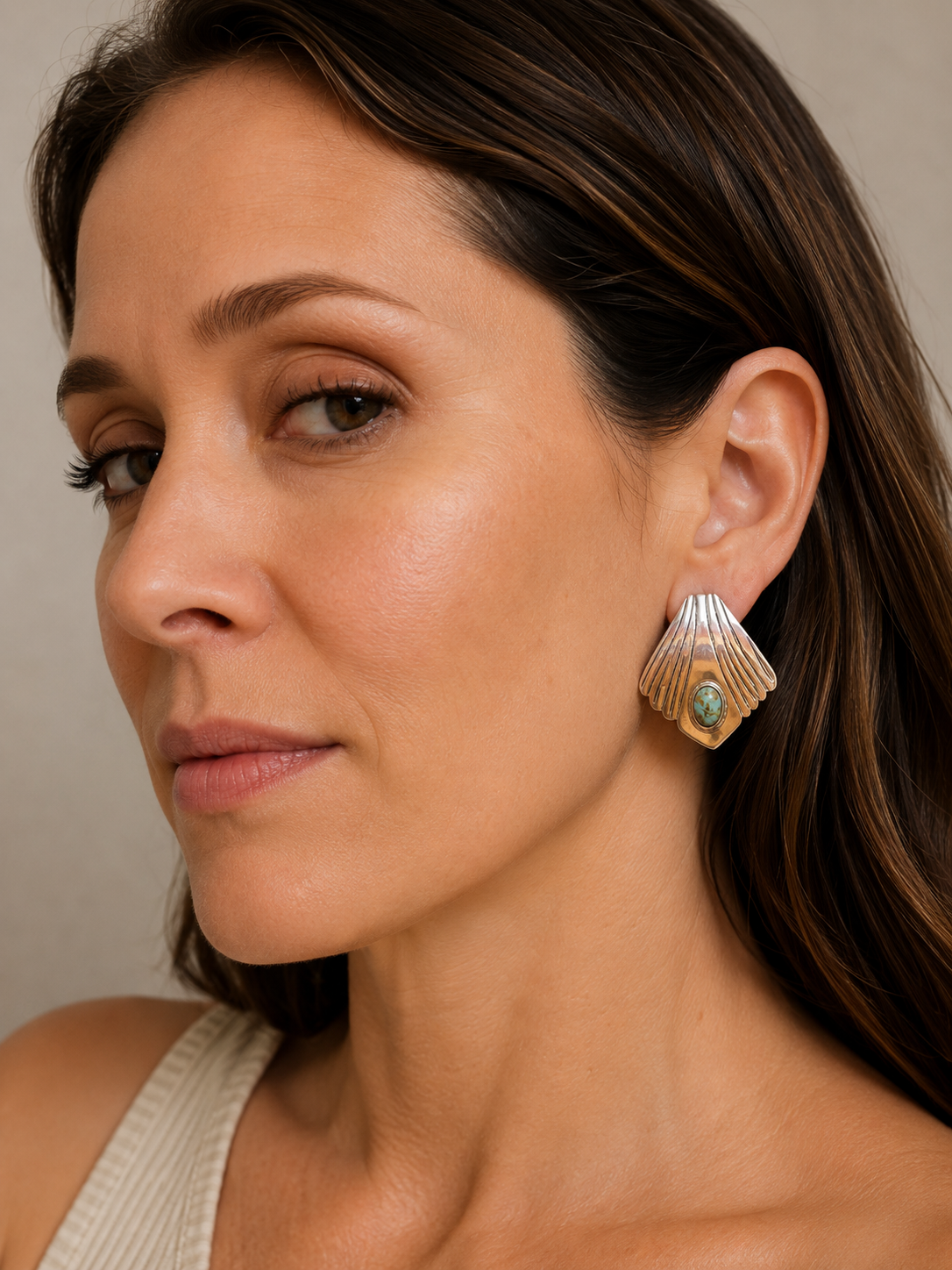 Handcrafted Sterling Silver & Turquoise Shell Shape Stud Post Earrings