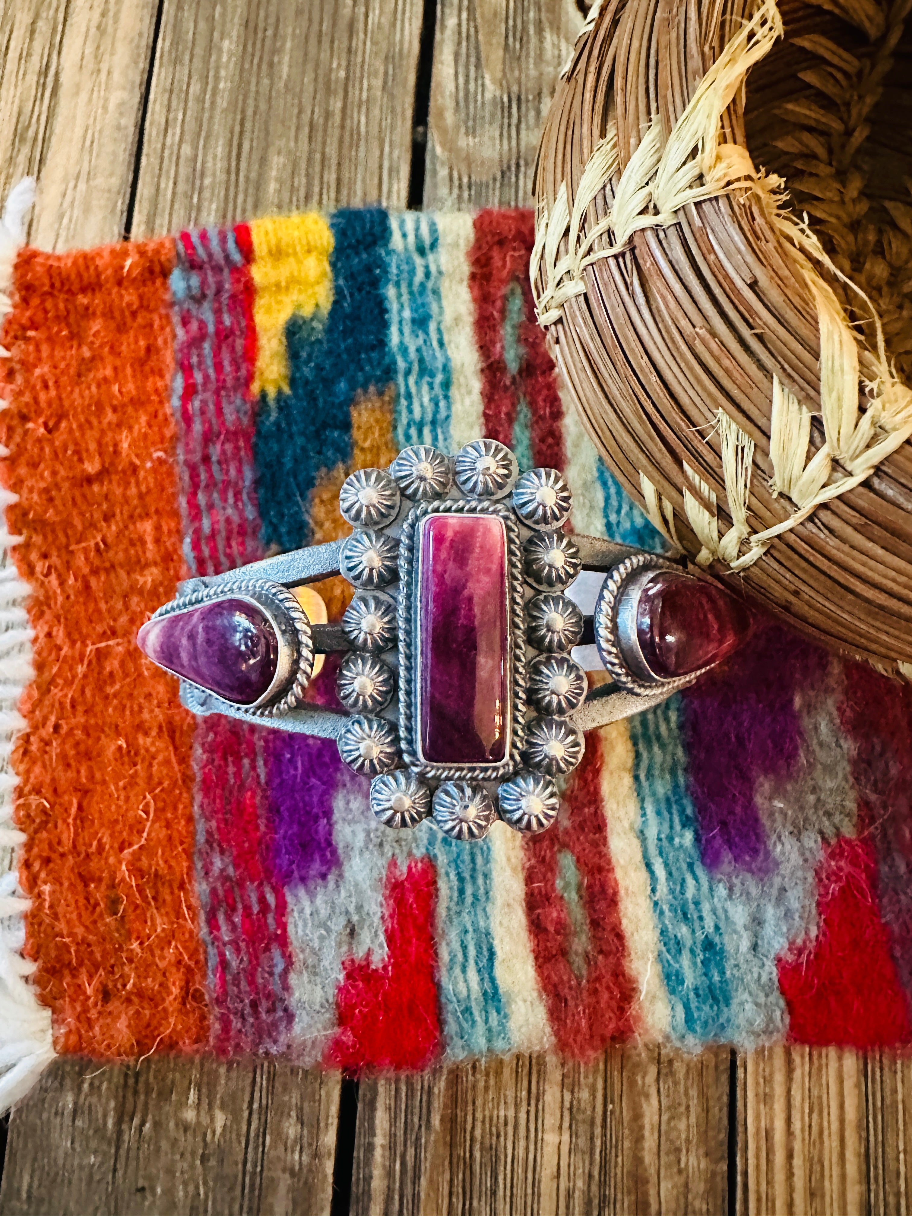 Handcrafted Sterling Silver & Purple Spiny Cuff Bracelet by Kevin Billah