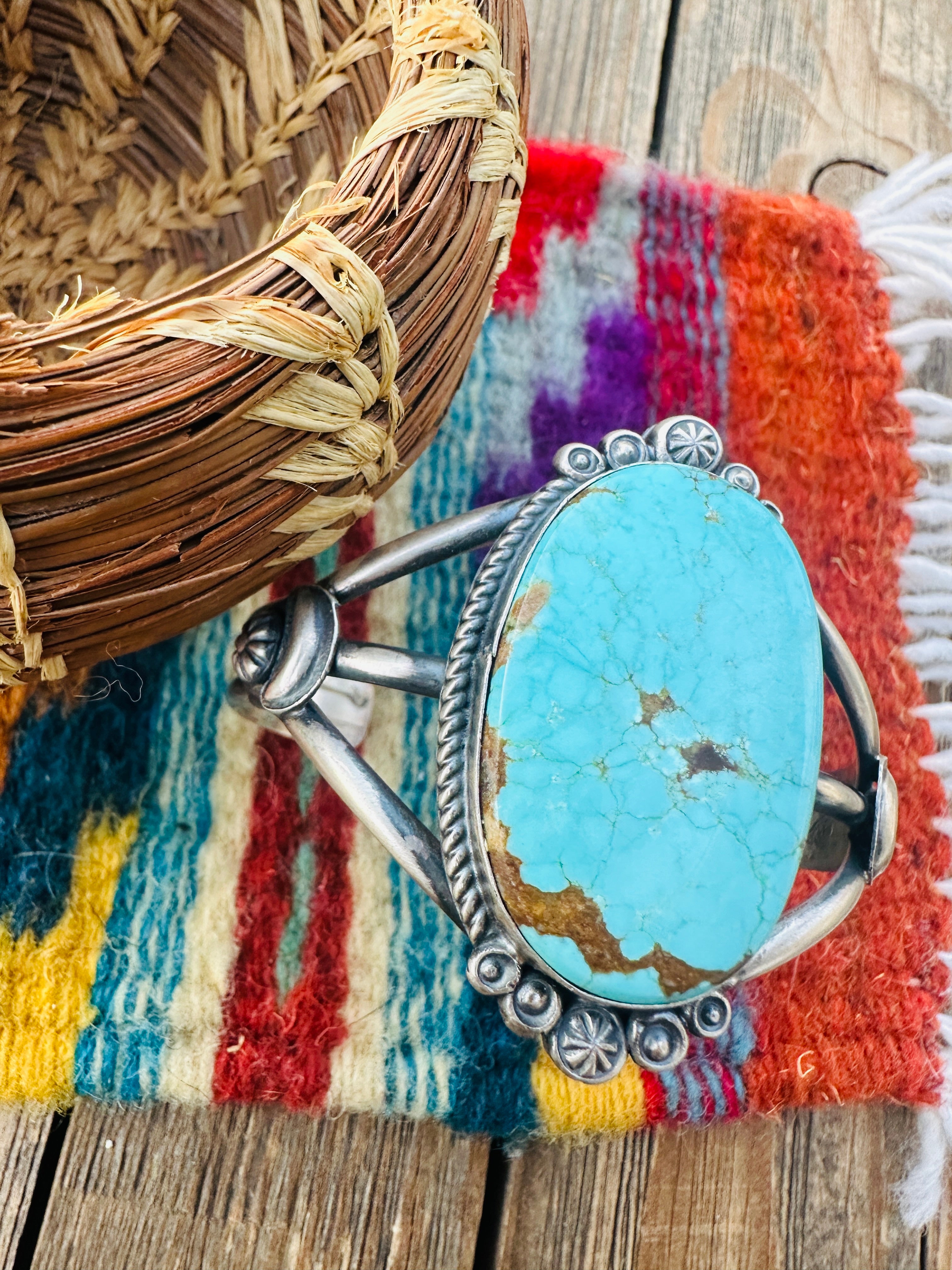 Handcrafted Turquoise & Sterling Silver Cuff Bracelet by Robert Shakey