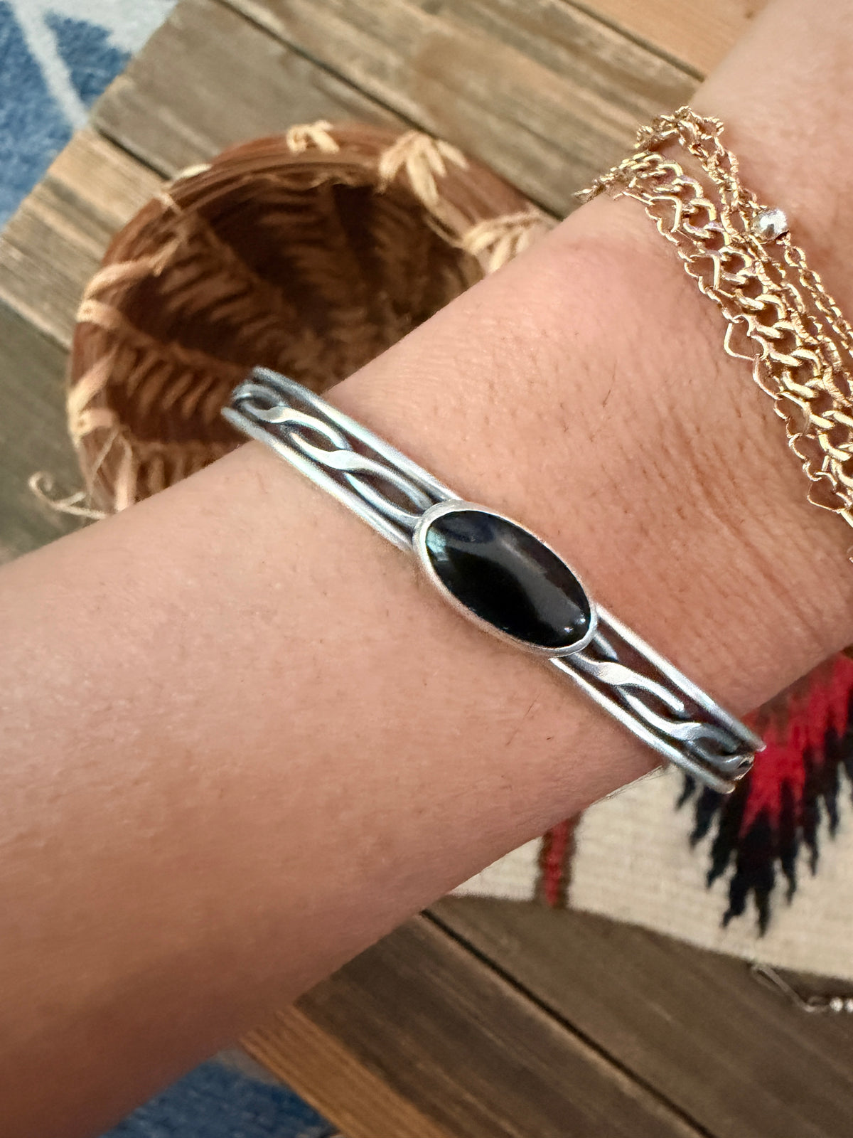 Handcrafted Black Onyx & Sterling Silver Cuff Bracelet