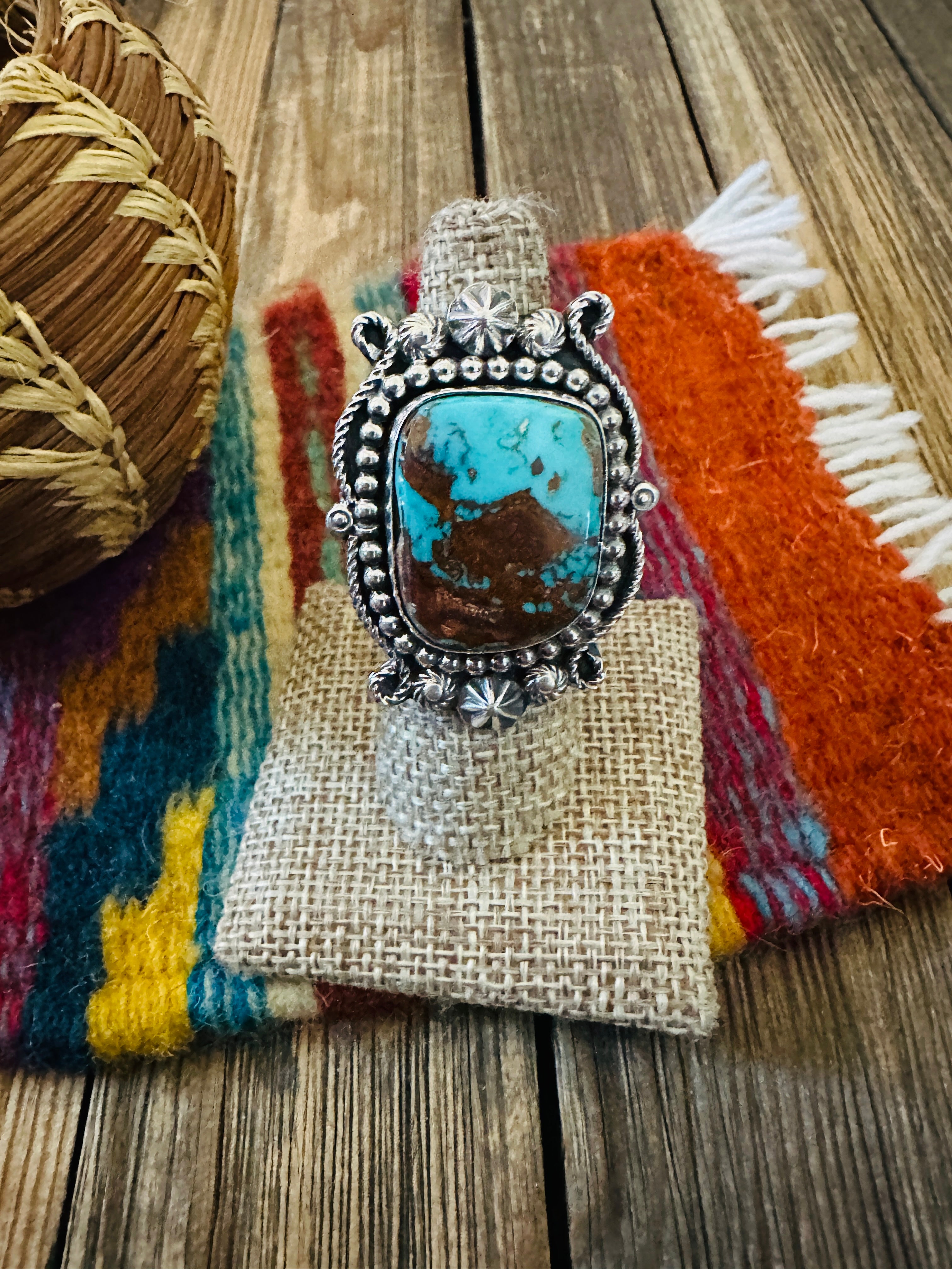 Handcrafted Pilot Mountain Turquoise & Sterling Silver Heart Ring 7 by Rosella Paxson