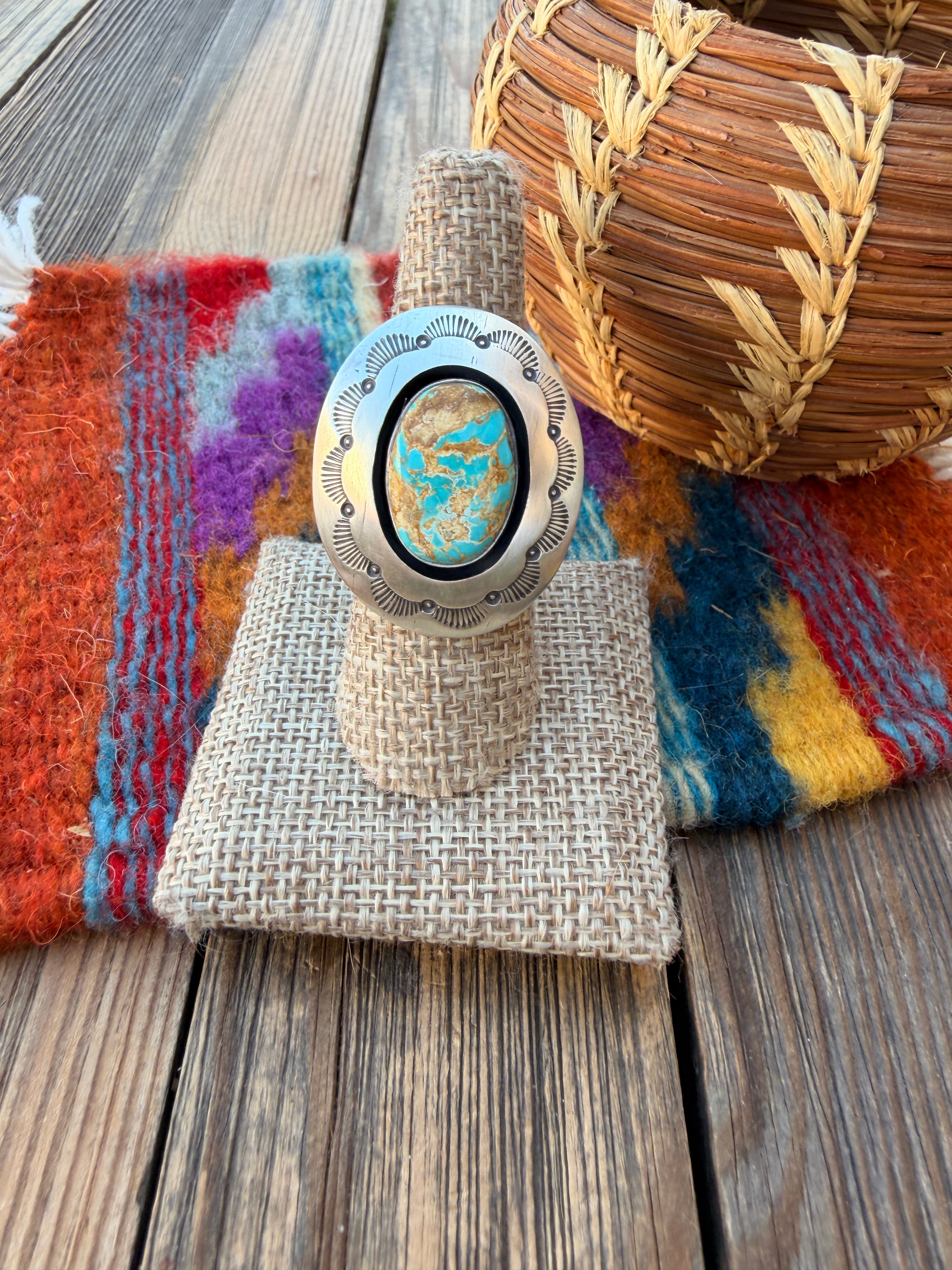 Handcrafted Royston Turquoise & Sterling Silver Ring Size 8.5