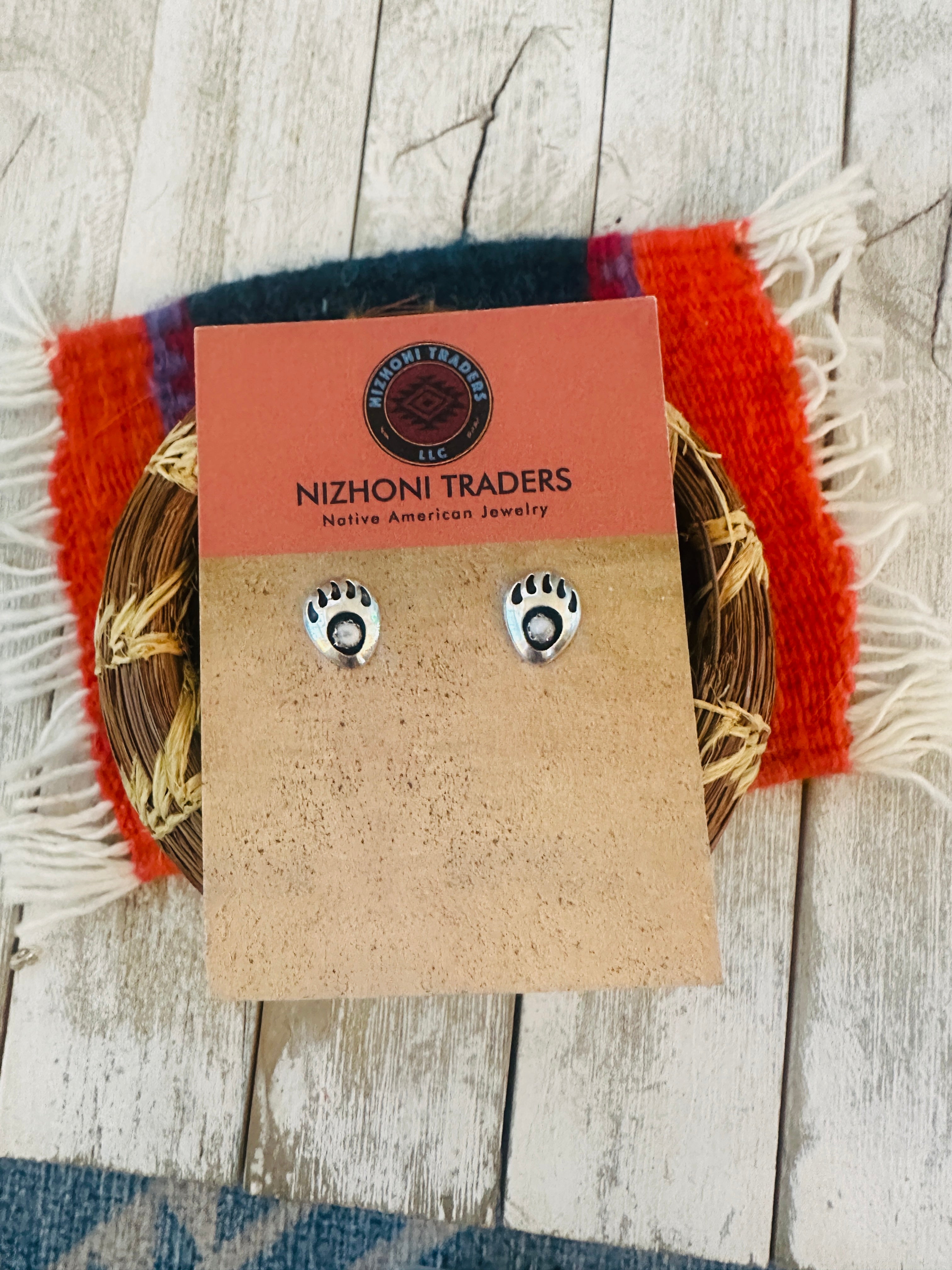 Handcrafted Howlite & Sterling Silver Bear Paw Stud Earrings