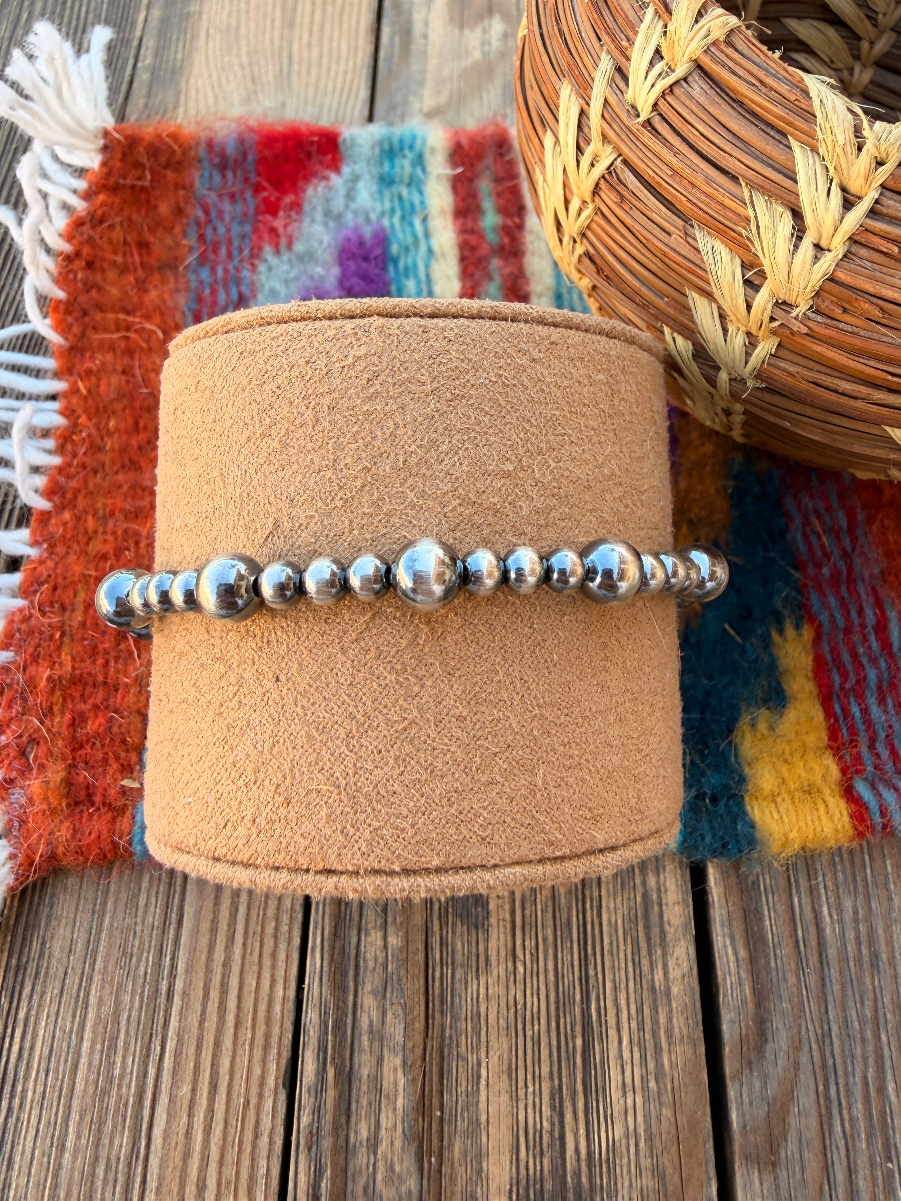 Handcrafted Sterling Silver Pearl Beaded Stretch Bracelet