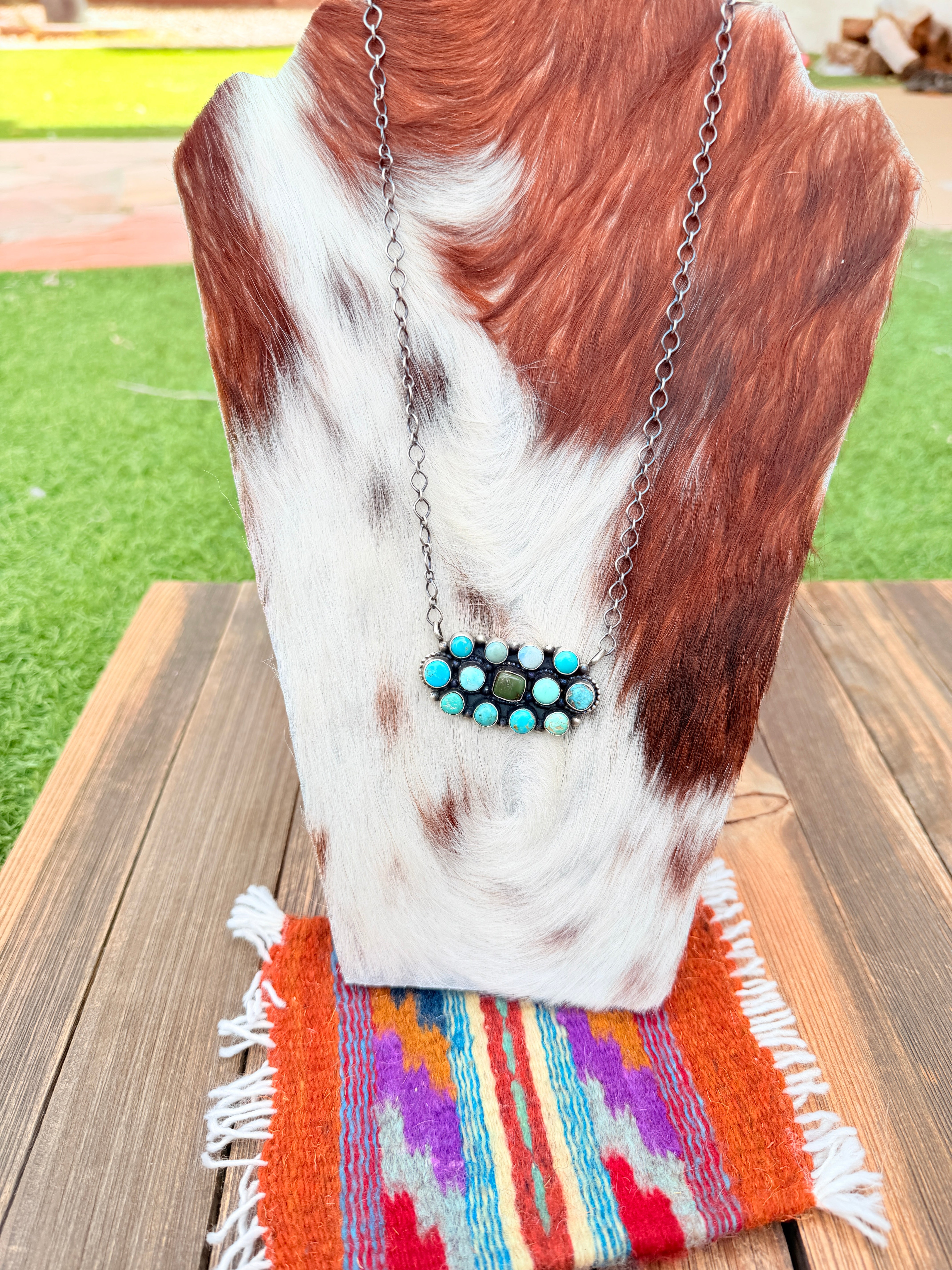 Handcrafted Turquoise & Sterling Silver Cluster Necklace by Travis Jim