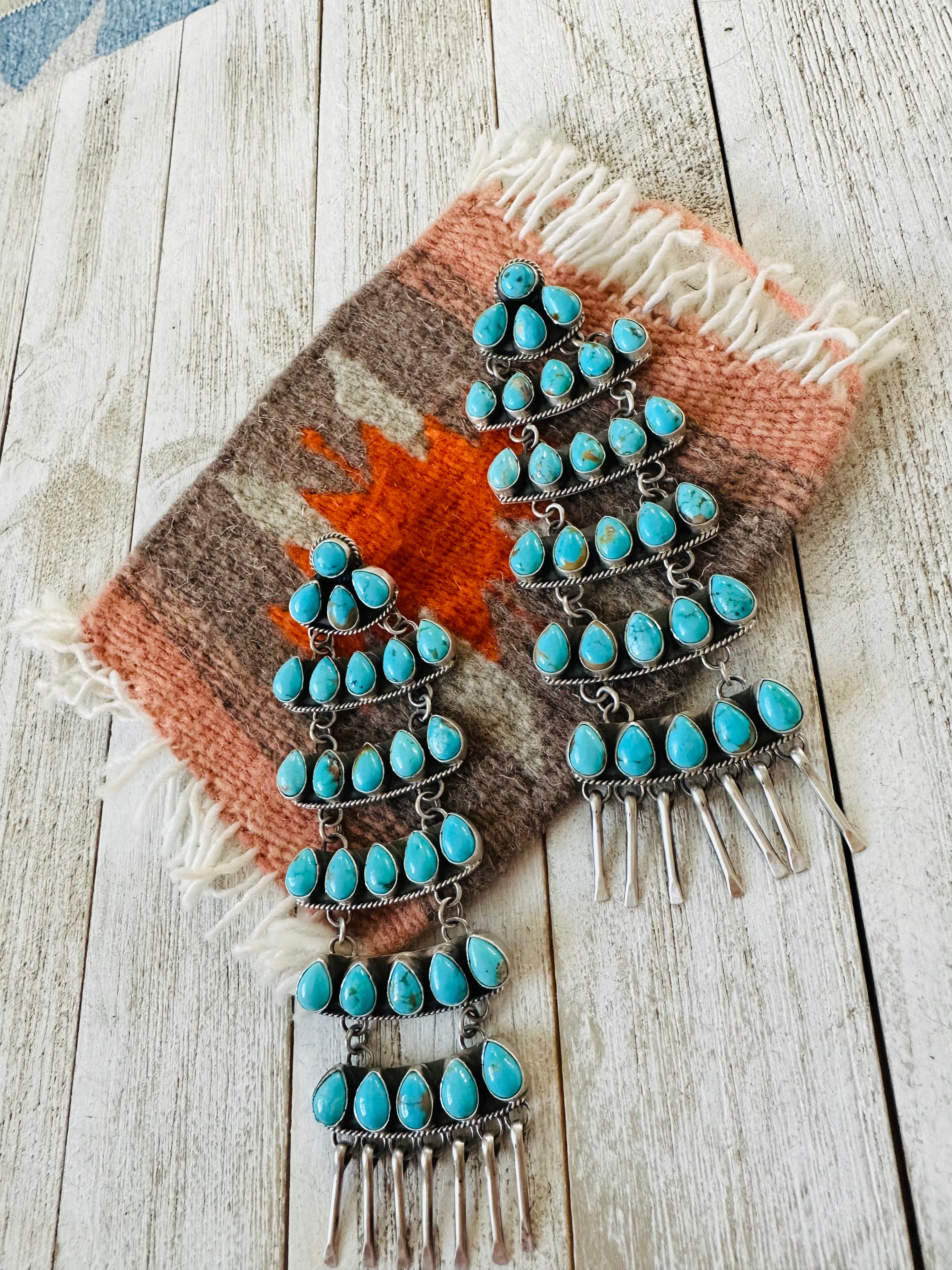 Navajo Turquoise & Sterling Silver Chandelier Dangle Earrings