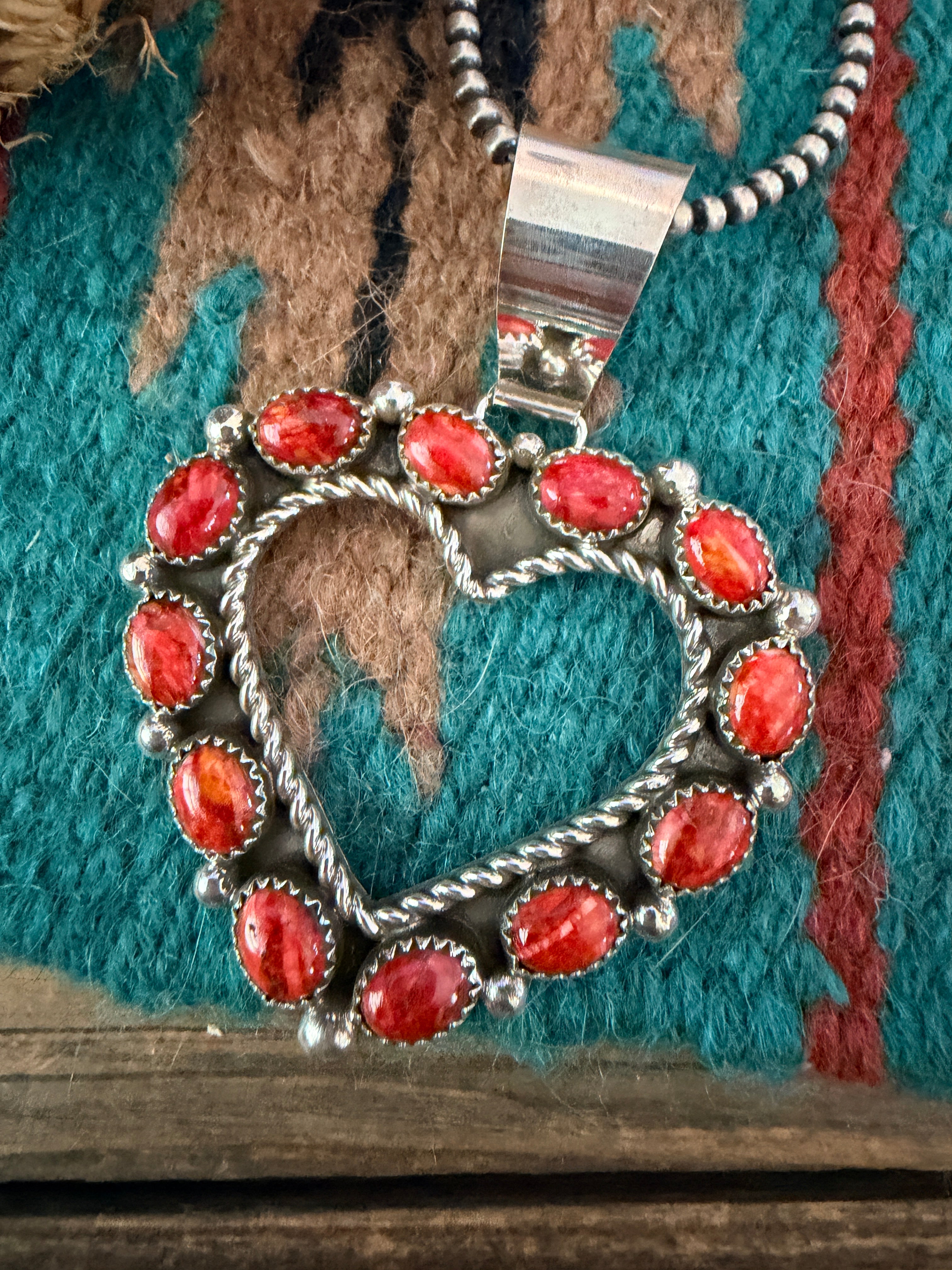 Handcrafted Sterling Silver & Coral Heart Pendant