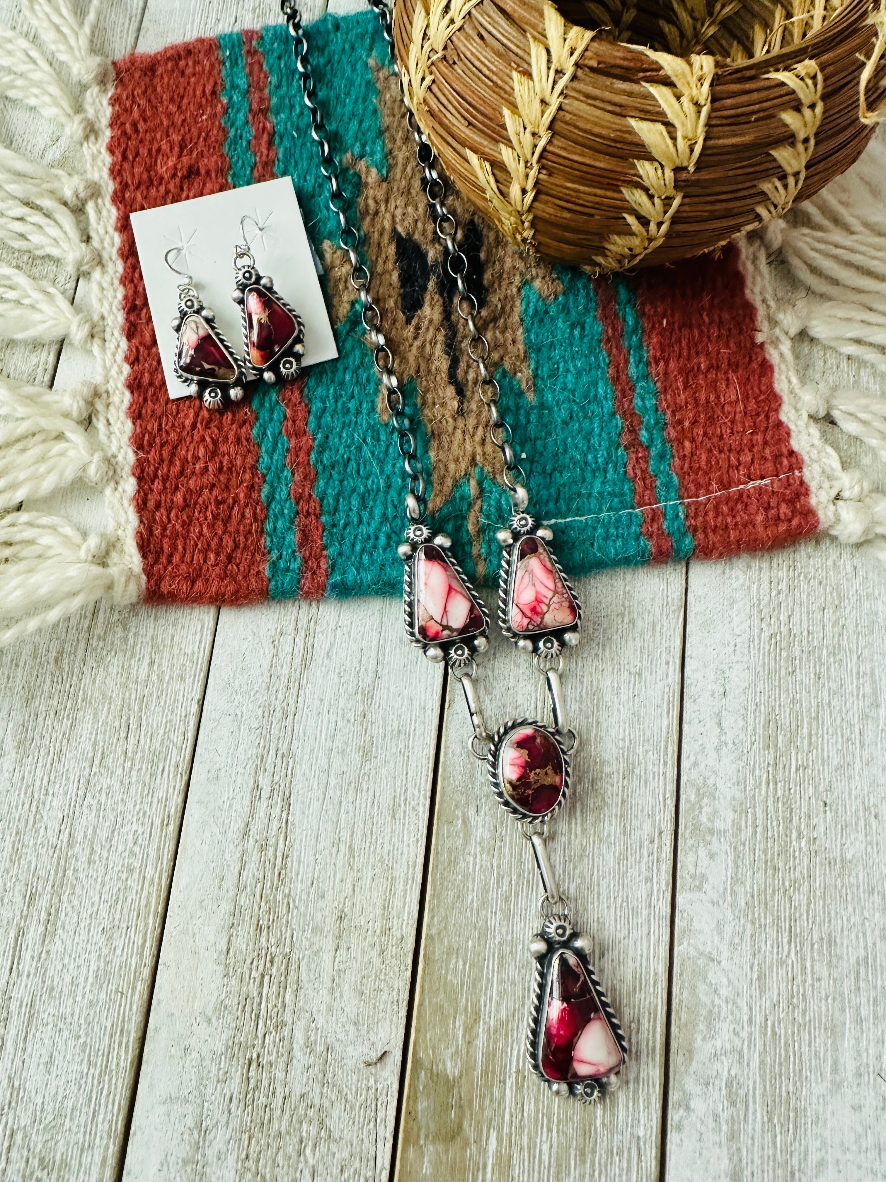 Handcrafted Rose Dahlia & Sterling Silver Necklace and Earring Set