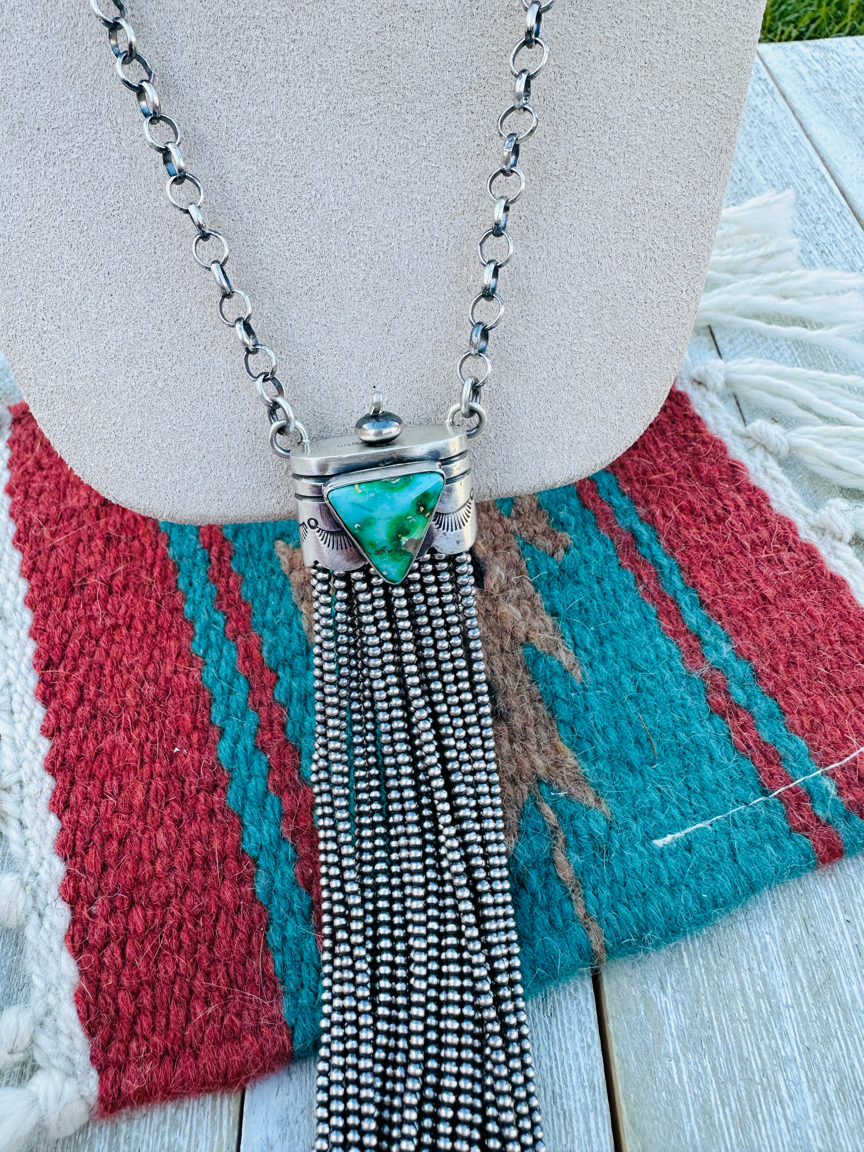 Handcrafted Turquoise & Sterling Silver Tassel Necklace