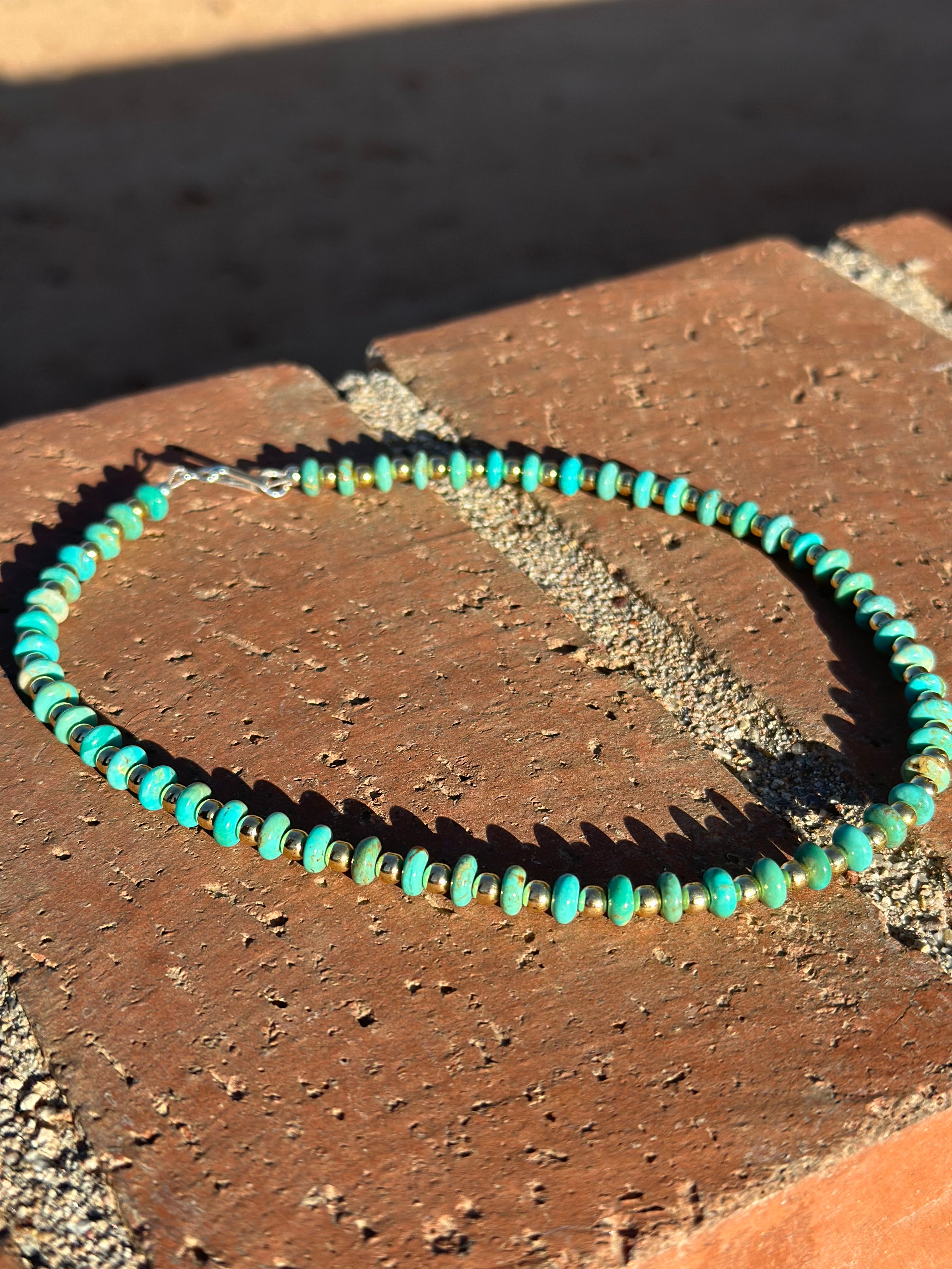 Gilded Sky Turquoise, Gold & Sterling Silver Beaded Necklace and Bracelets