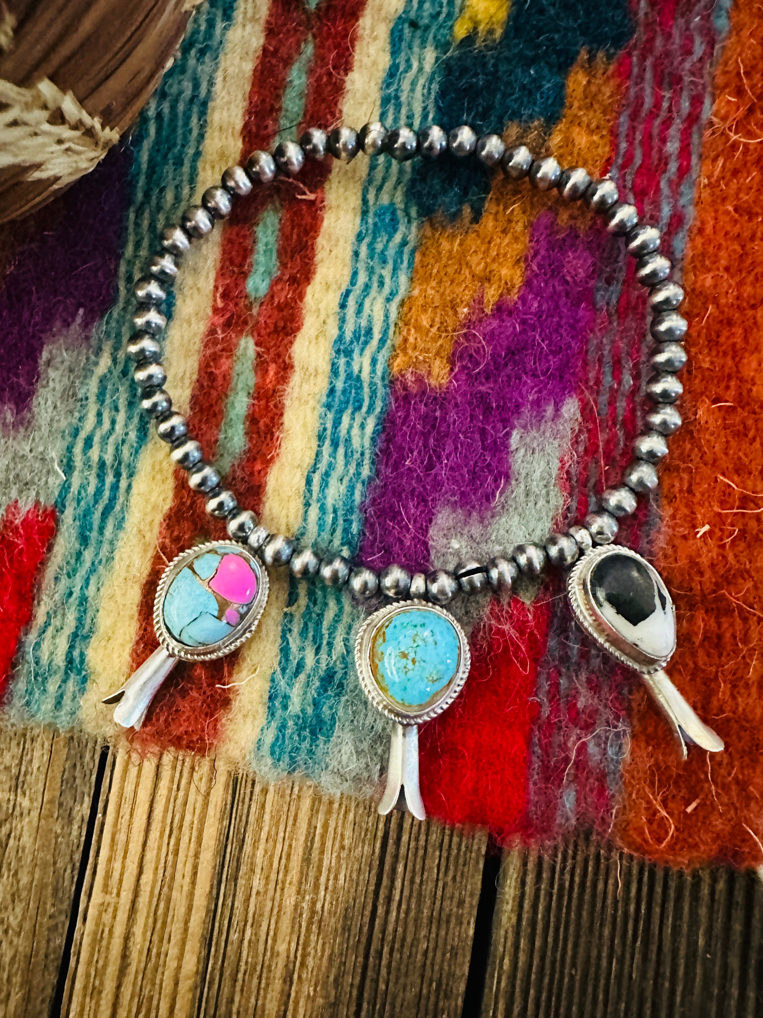 Handcrafted 3mm Sterling Silver Pearl & Multi Stone Blossom Stretch Bracelet