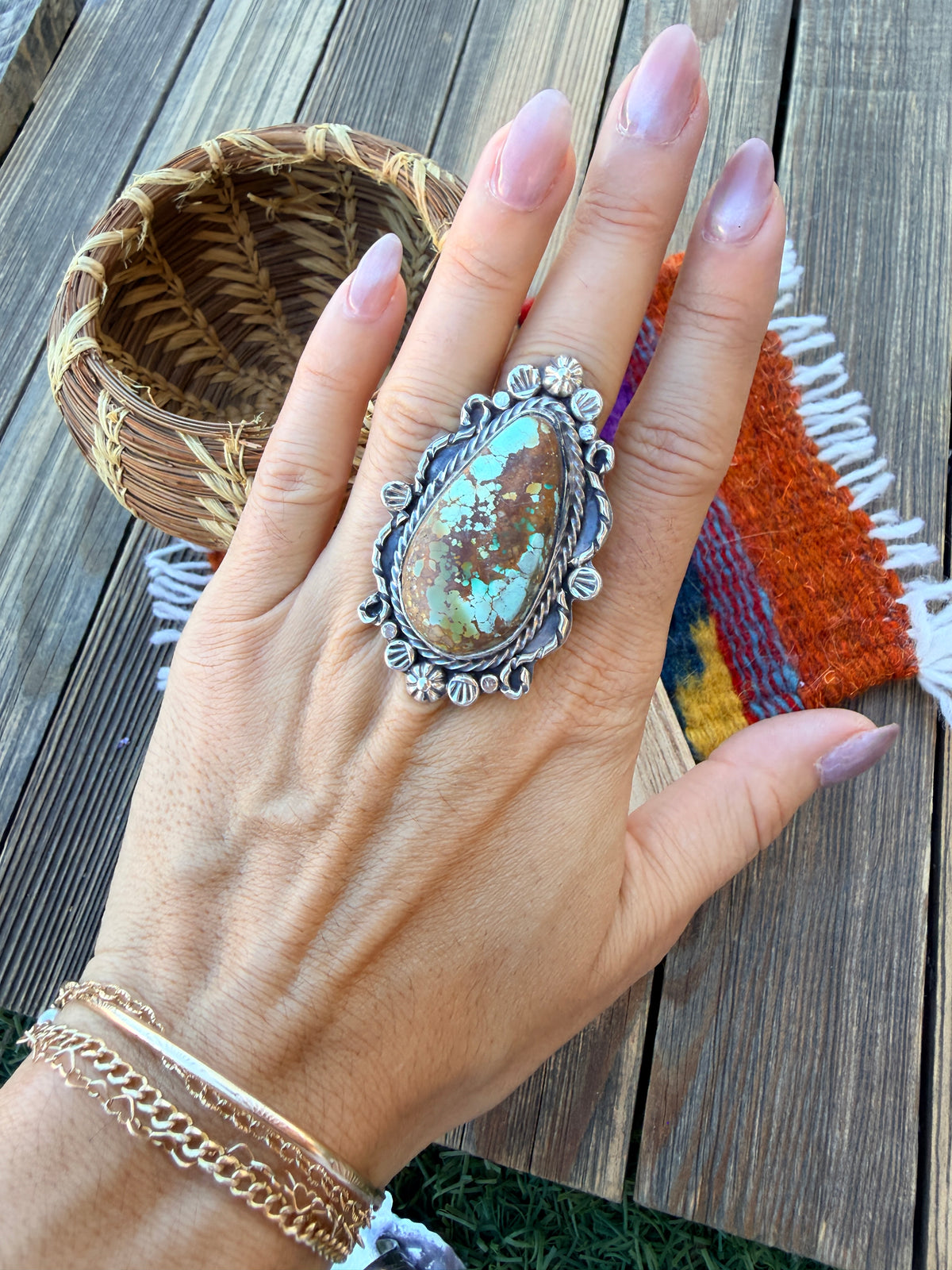 Handcrafted Royston Turquoise & Sterling Silver Ring 8.75 by Rosella Paxson