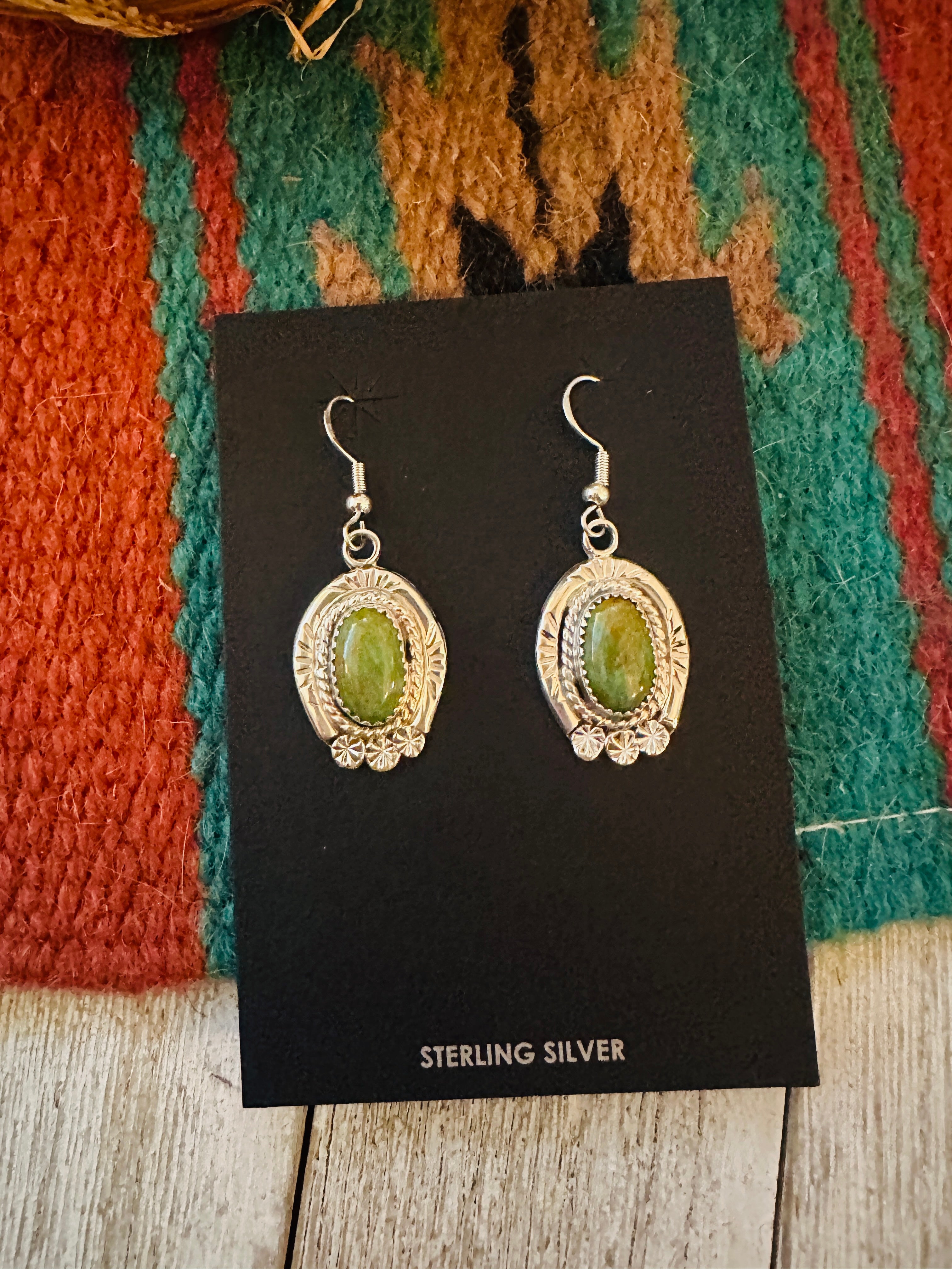 Handcrafted Royston Turquoise & Sterling Silver Dangle Earrings