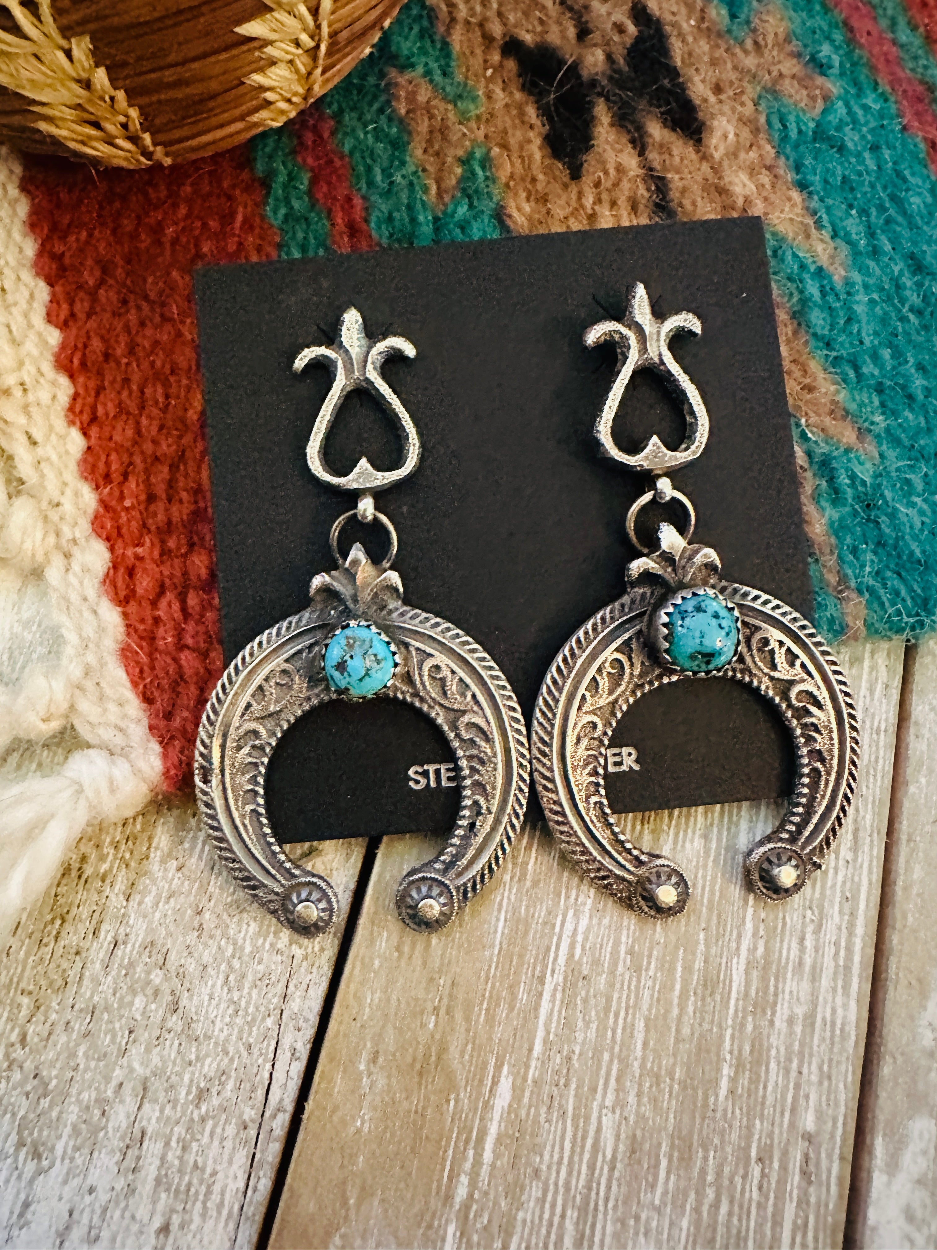 Handcrafted Turquoise & Sterling Silver Naja Dangle Earrings by EL Billah