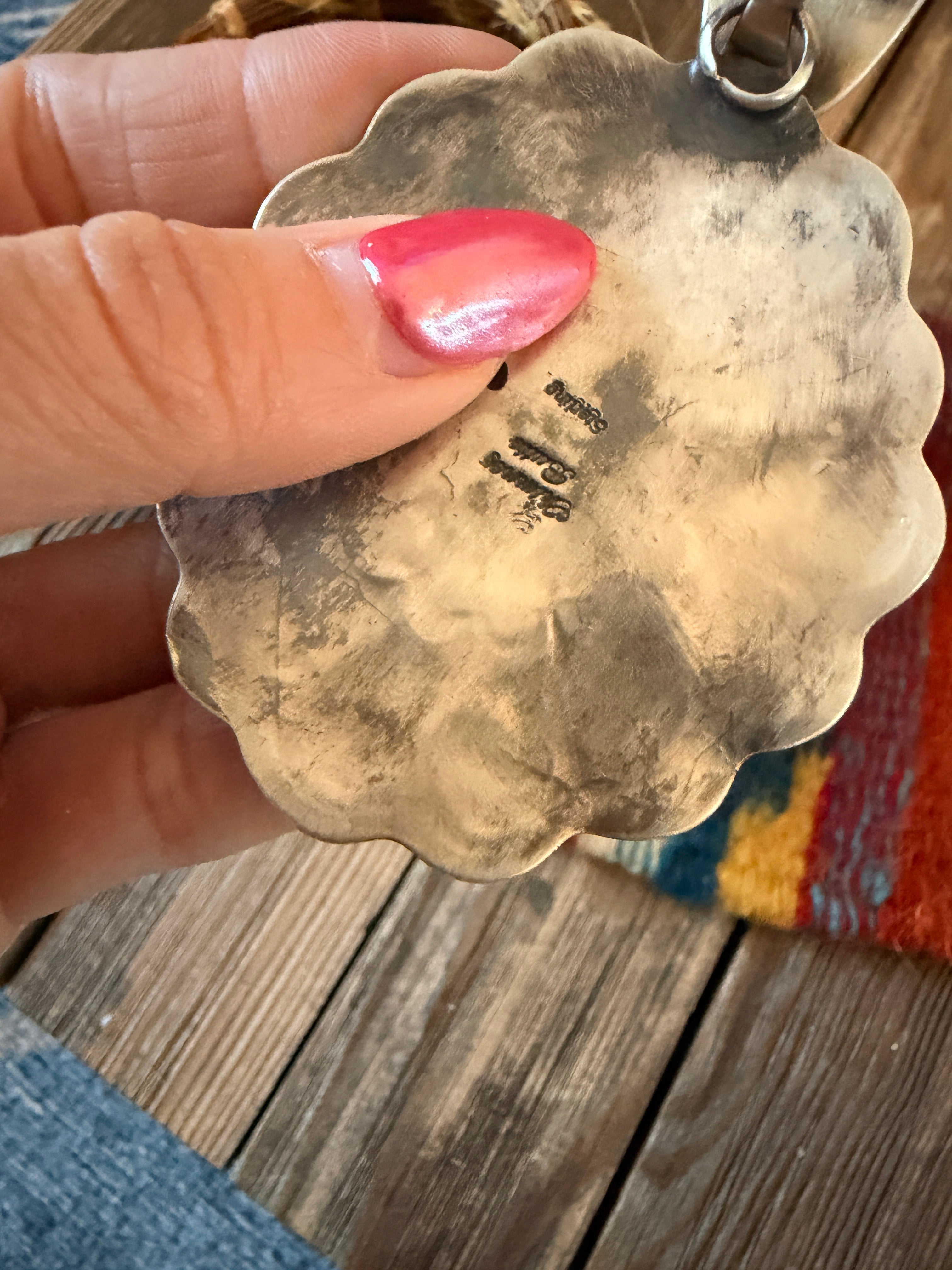 Handcrafted Turquoise and Sterling Silver Concho Pendant by Chimney Butte