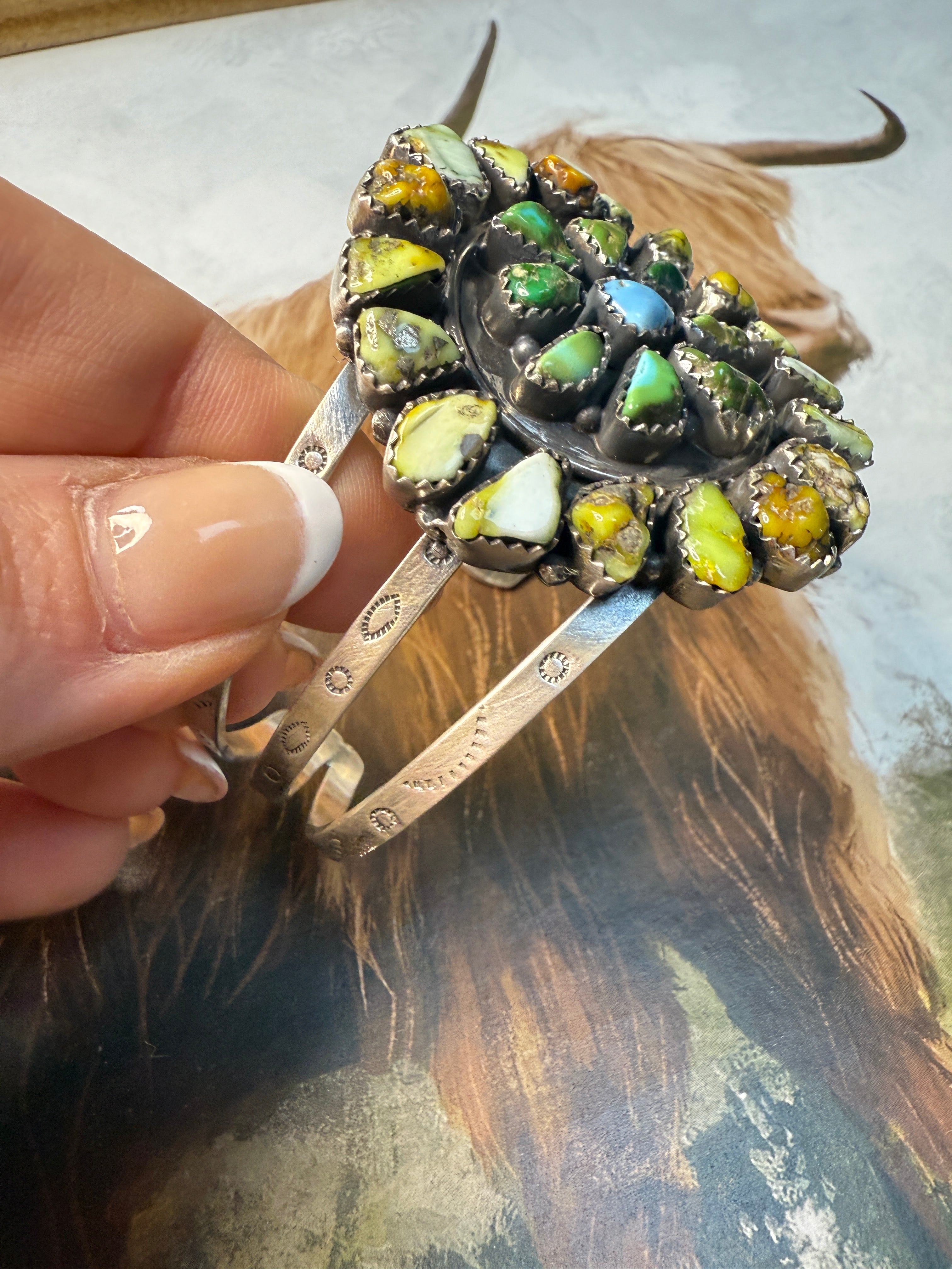 Beautiful Handmade Sterling Silver, Turquoise Multi Stone Cuff