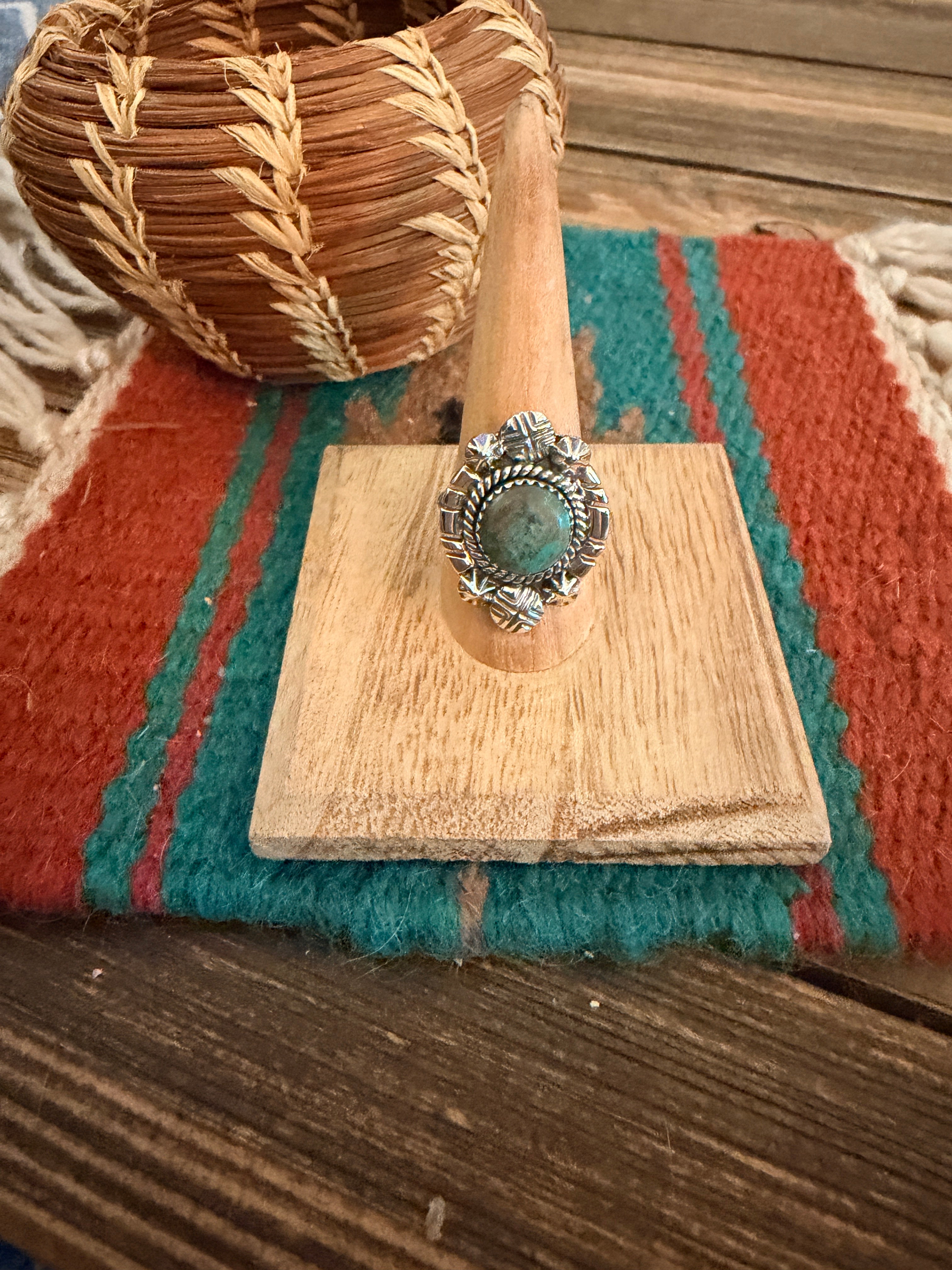 Handmade Sterling Silver Number 8 Turquoise Adjustable Ring Signed Nizhoni