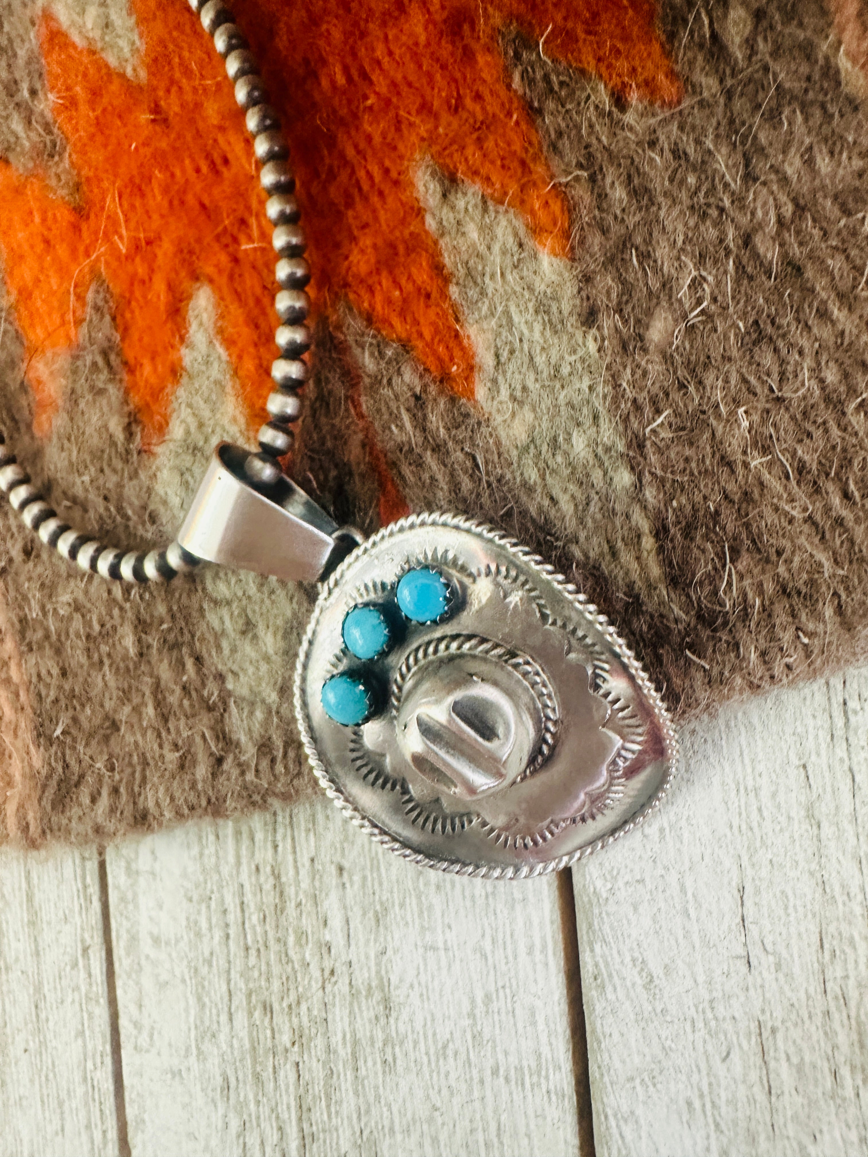 Handcrafted Turquoise & Sterling Silver Cowboy Hat Pendant