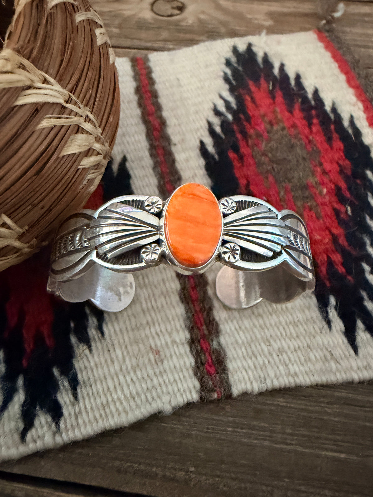 Handcrafted Orange Spiny & Sterling Silver Cuff Bracelet