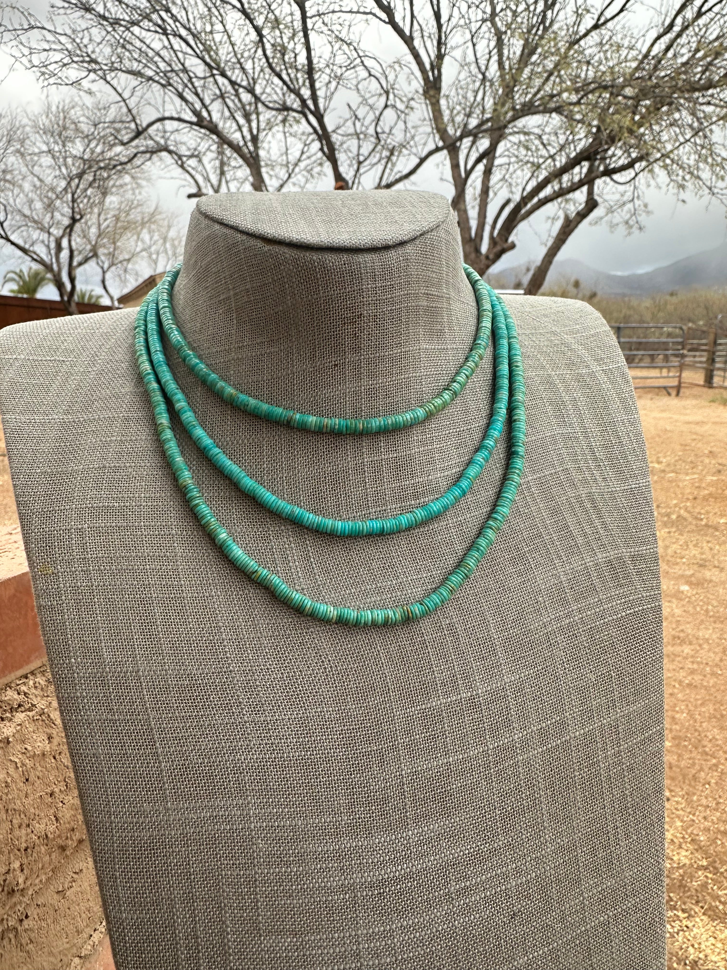 Navajo Kingman Turquoise & Sterling Silver 4mm Beaded Necklace