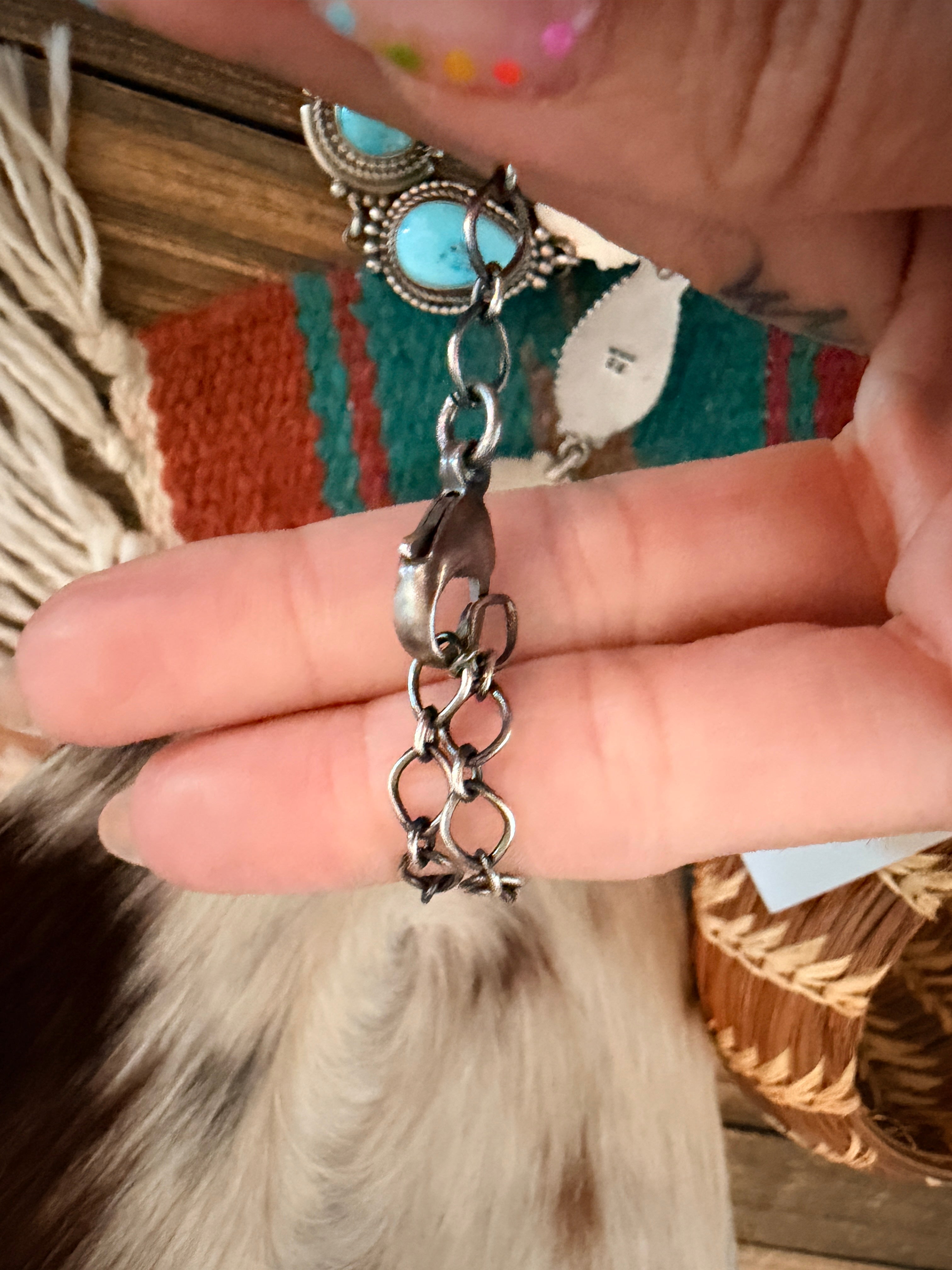 Handcrafted Kingman Turquoise & Sterling Silver Necklace and Earring Set